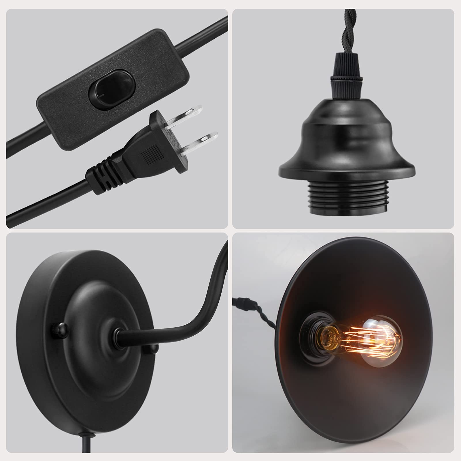 Yxth Vintage Plug-In Wall Sconces Set Of 2, Black Gooseneck Metal Lamp For Bedroom & Doorway