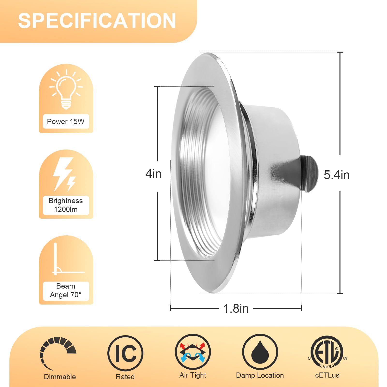 ZYC 4 Inch Brushed Nickel Recessed LED Lighting, 12 Pack, 2700-5000K, Damp Rated, Model MG4