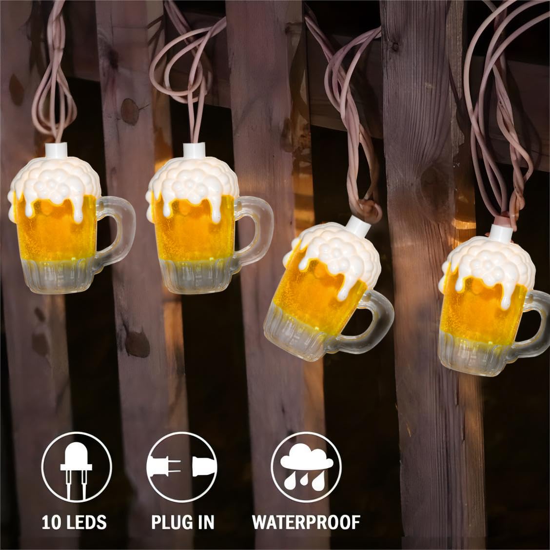Beer Mug String Lights Plug In, 8.5Ft Summer Beer Party Decorations String Lights With 10 Beer Cup Lights, Hanging Beer Cup Fair