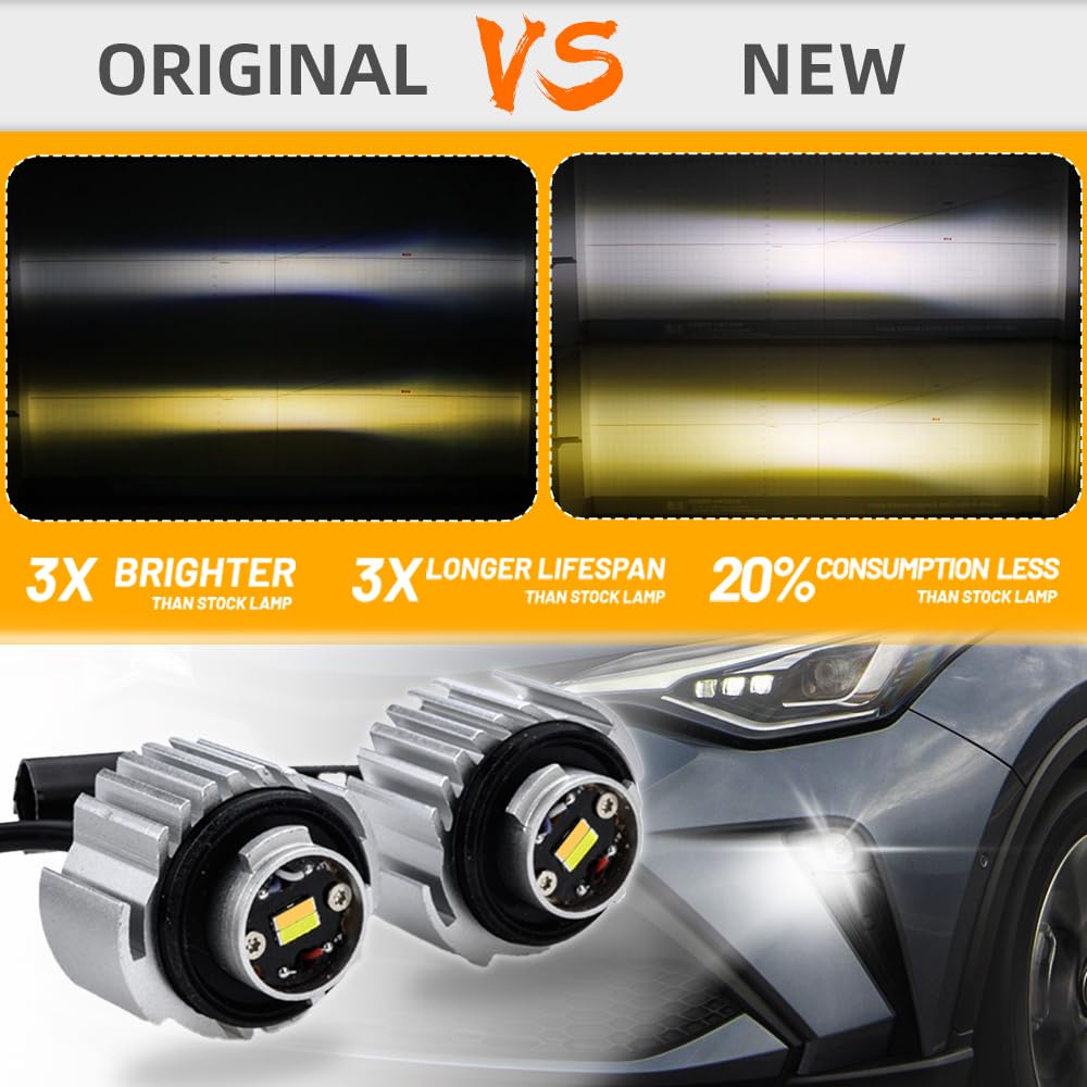 nsautolighting L1B LED Fog Light Bulbs - Dual Color 6000K White/3000K Amber for 2020+ Honda Civic/Accord/CR-V/Ridg