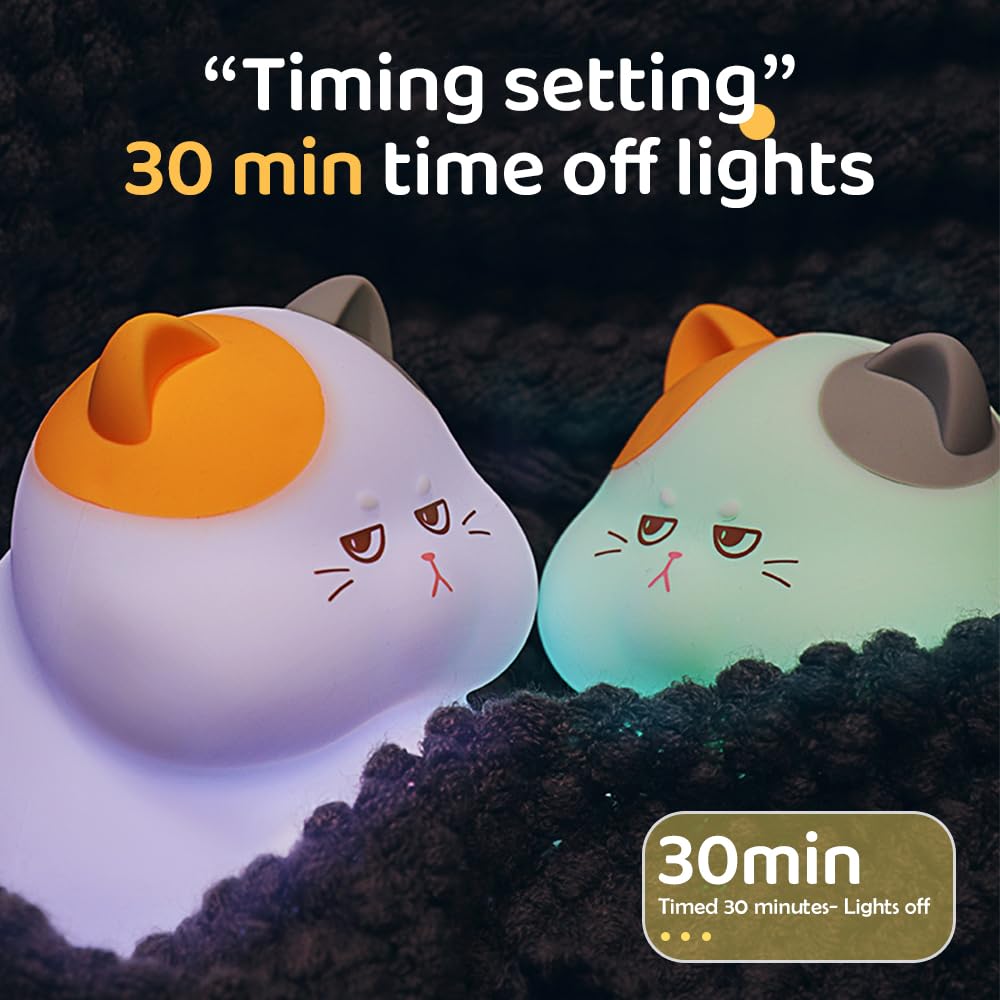 S Nmt Cute Cat Silicone Night Light 7 Colors Changeable 3 Brightness Rechargeable Timing Sleeping Lamp Kawaii Cordless Night Lig