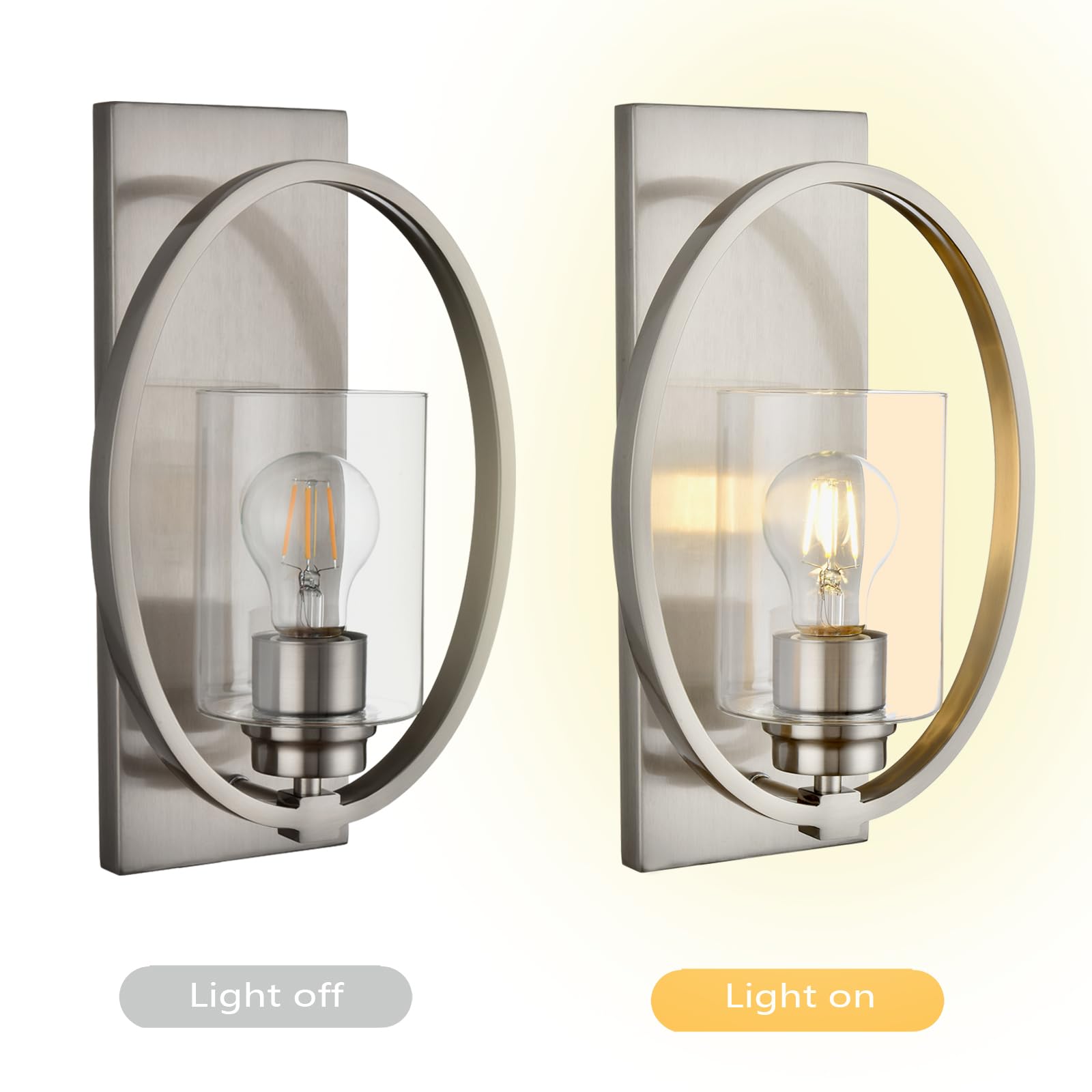 A1A9 Brushed Nickel Wall Sconce Light, 1-Light Vintage Candle Wall Sconces With Glass Shade, E26 Base, Indoor Dimmable Bathroom