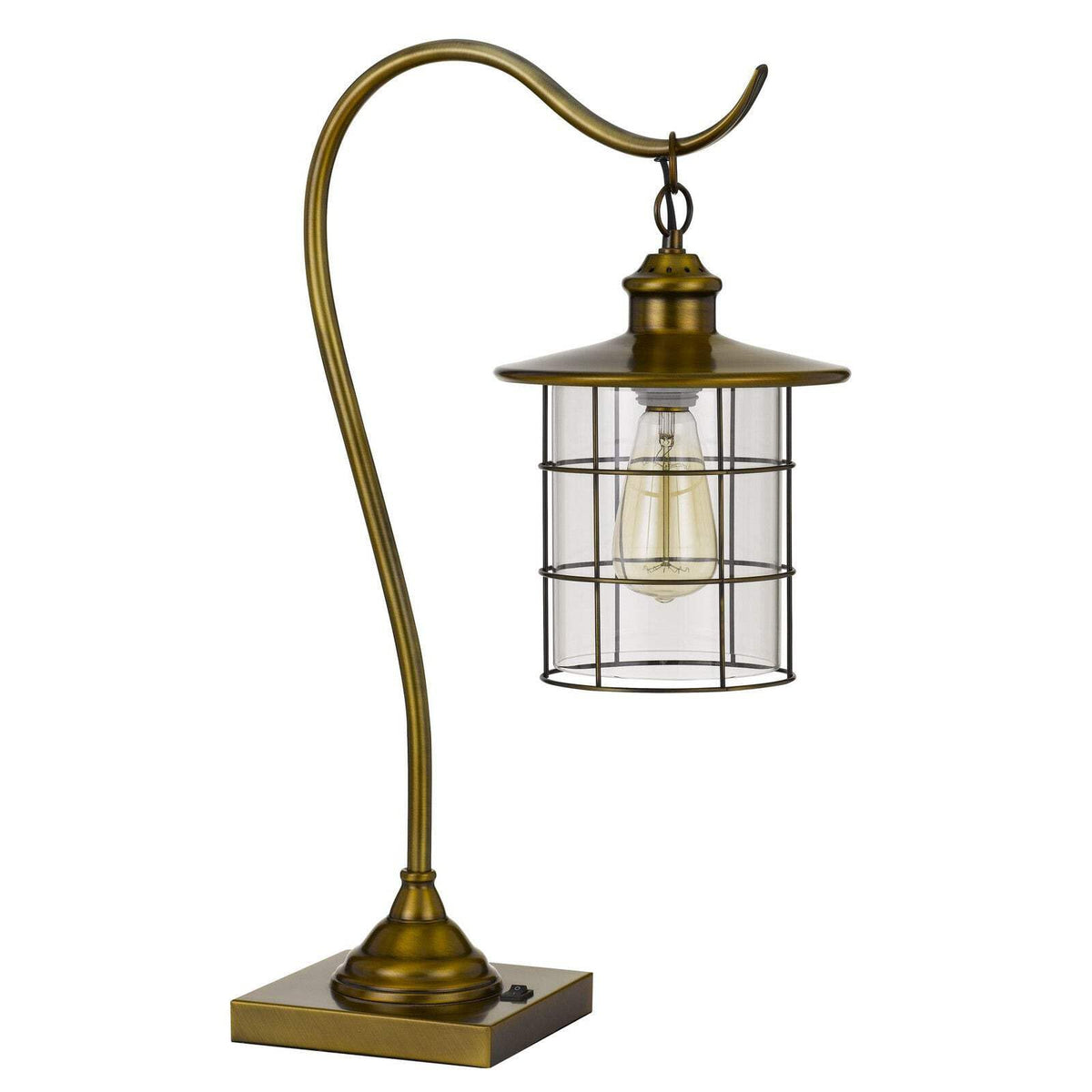 Homeroots Metal Desk Lamp - 25 In. Antiqued Brass Drum Shade For Elegant Home Lighting