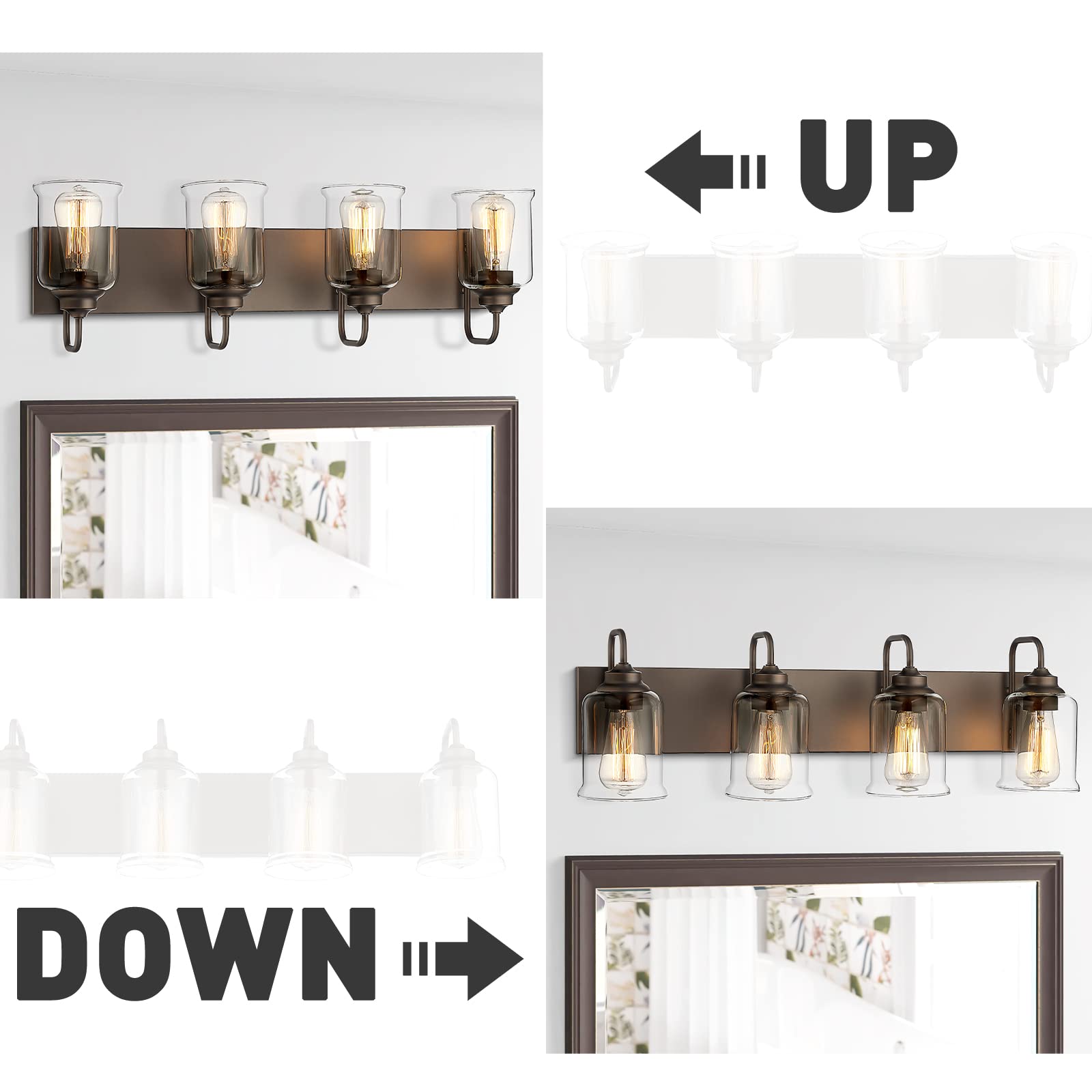 zeyu 28.5" Oil Rubbed Bronze Bathroom Light Fixture, 4-Light Vanity Wall Lights with Clear Glass Shade, Model ZSL72B-4W ORB