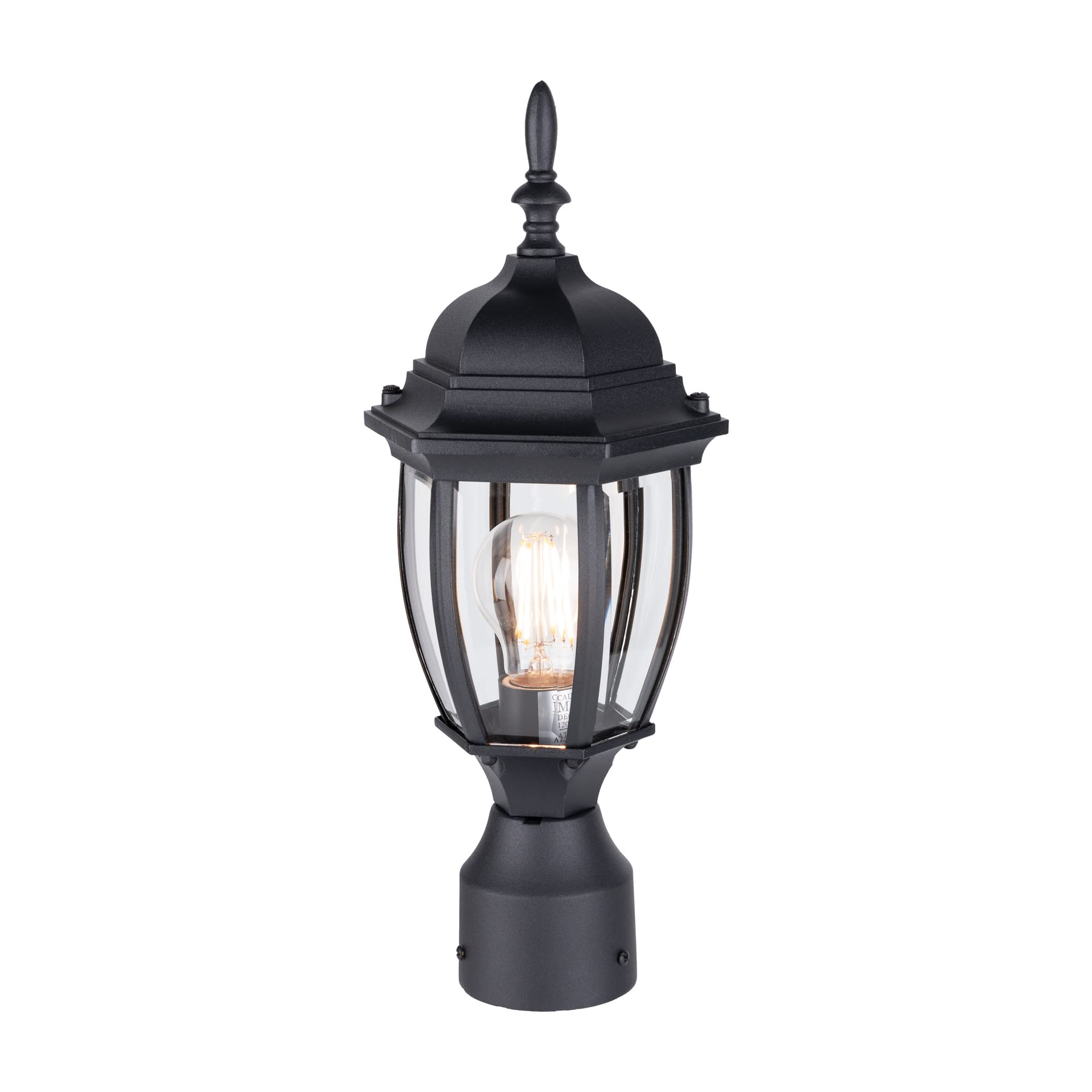 LIT-PaTH Outdoor Post Light Lantern, Aluminum, Max 60W, Matte Black, Model LT-PL001, 1-Pack