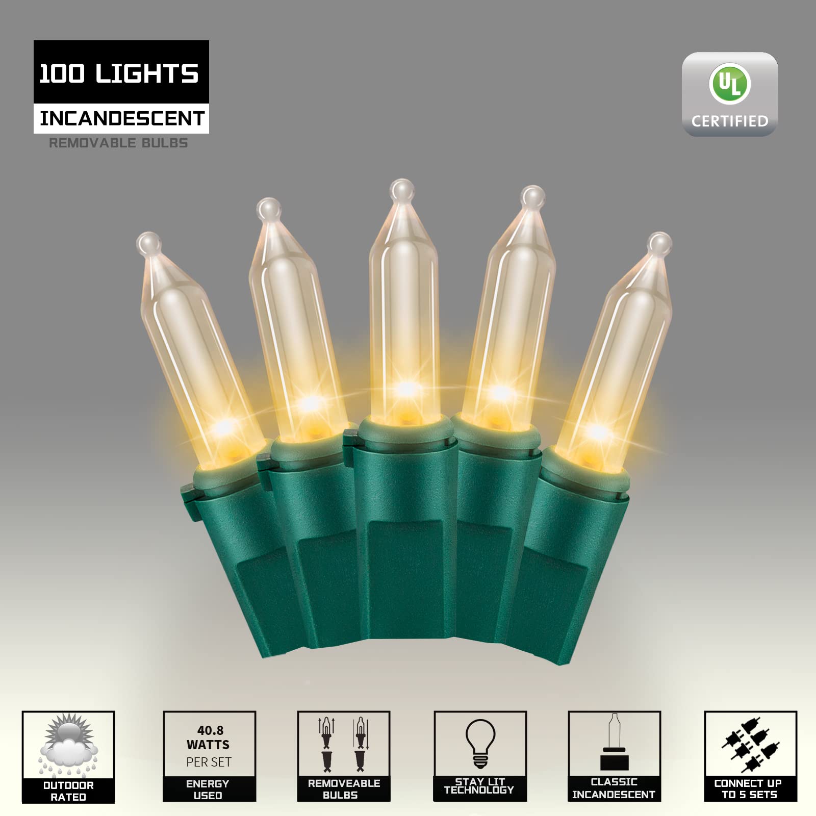 Justpro 100Lights Warm White Extra-Bright With End Connectors Christmas Decorative Lights 5.98M Ul Certified Mini String Light S