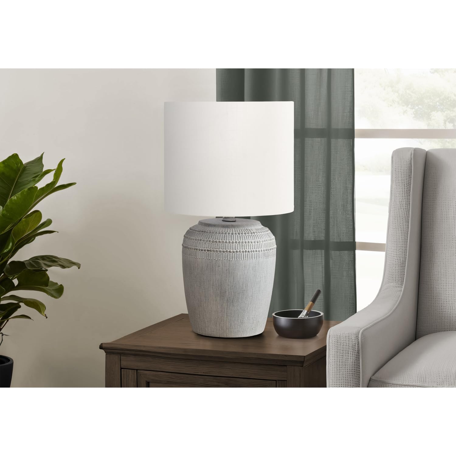 Monarch Specialties Table Lamp - 17in H, Gray Ceramic with Ivory Shade, Model I 9780, 9.5inL x 9.5inW x 17inH