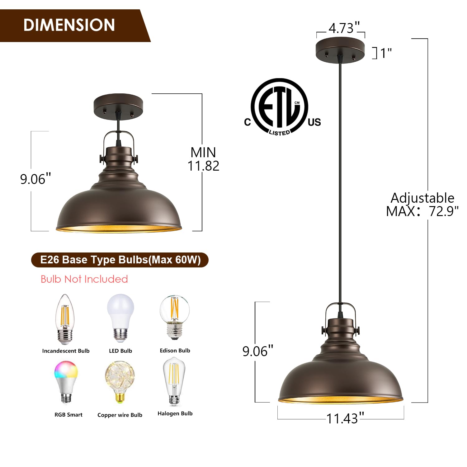 Refice 3 Packs Farmhouse Pendant Lights, Oil Rubbed Bronze Matte Pendant Lighting For Kitchen Island Industrial Adjustable Heigh