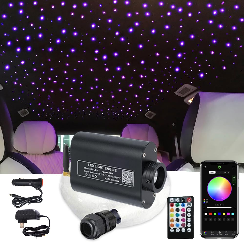 Firework 16W Rgbw Fiber Optic Lights Star Ceiling Light Kit With Fiber Optical 360Pcs 0.03In 9.8Ft/3M - App/Remote Control + Music Mode Sound Sensor Light Source For Bedroom  Home Theater & Car Decor