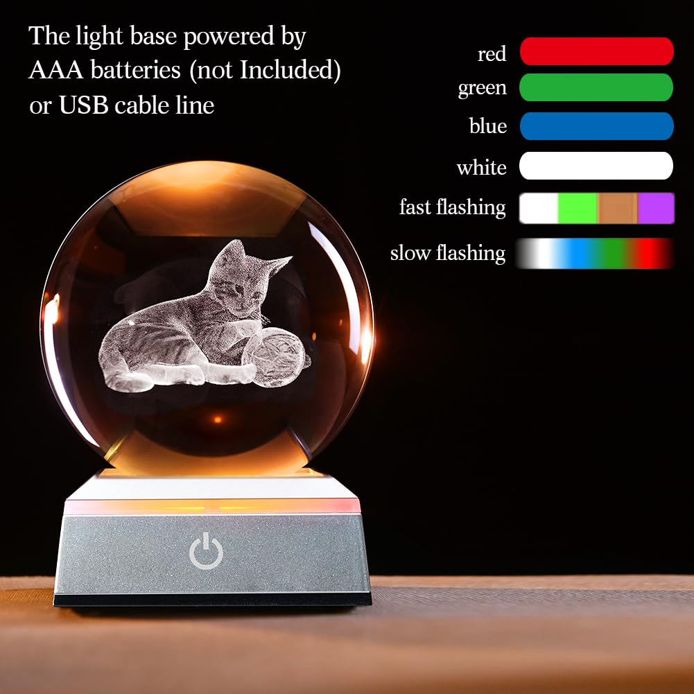 Zrenjhus 80Mm Cat Lover Gifts For Women 3D Laser Cat Night Light Cat Crystal Ball Decor Kitten Collectibles Stuff For Room Decor