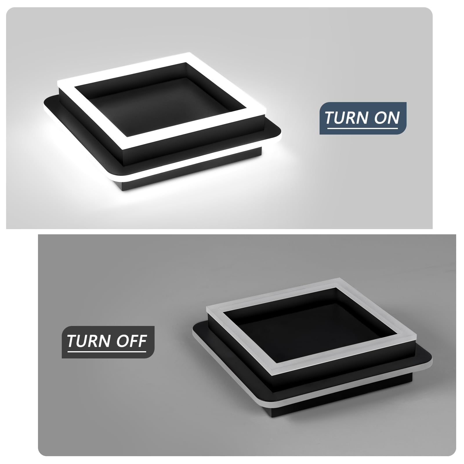 CANEOE Square Flush Mount Ceiling Light - 6000K LED Fixture, Aluminum, 2 Packs, All Black, Model GD-2CFXBK-C-US-2P