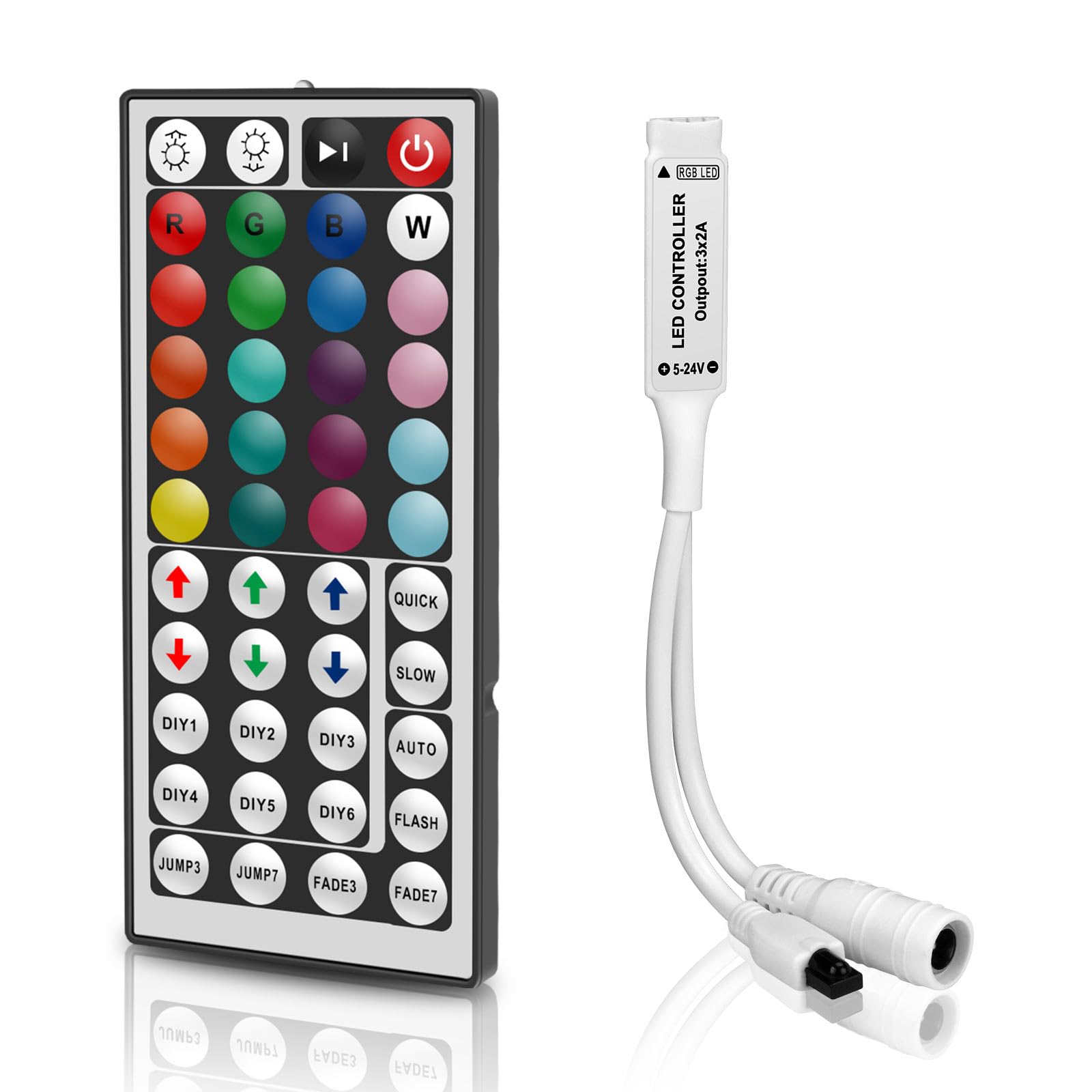 VIPMOON 44 Key IR RGB LED Strip Light Remote Controller, DC 5V-24V, Plastic, Multicolored, Model MT44KEY