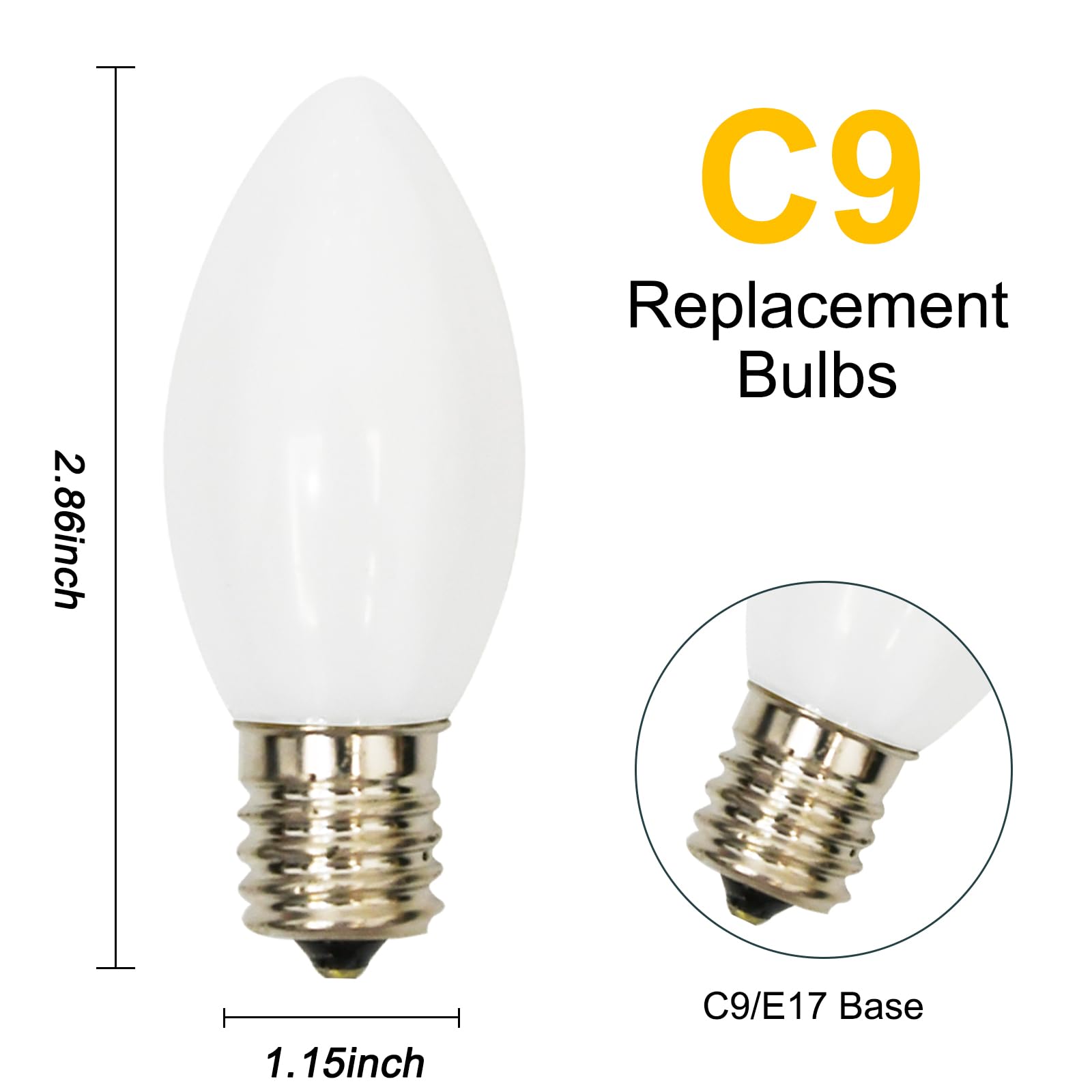 Goothy 25 Pack C9 White Replacement Light Bulbs For Christmas Outdoor Patio String Lights, 7 Watt Night Light Bulbs, E17/C9 Inte
