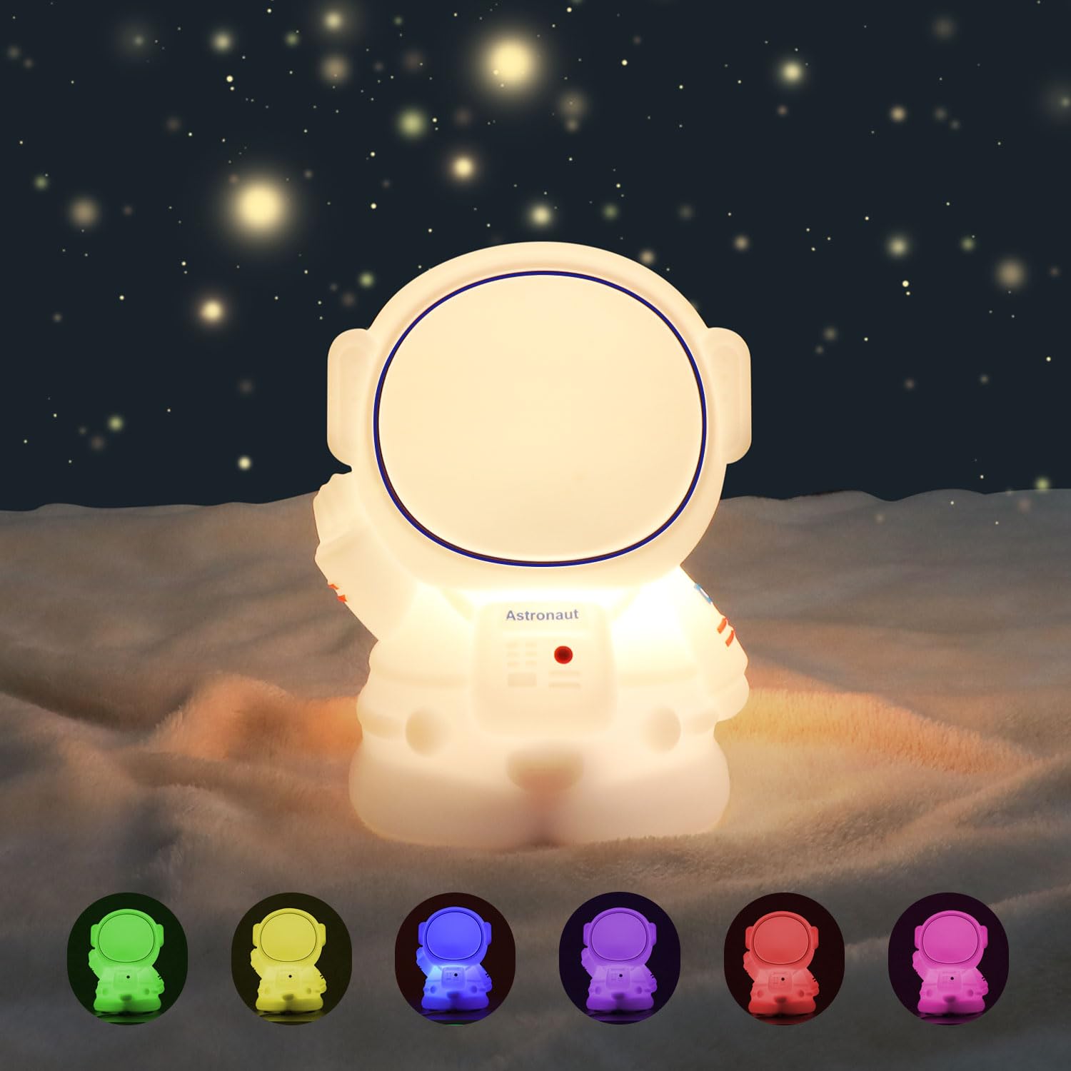 loatme Night Light for Kids, Rechargeable Silicone LED Lamp, Dimmable, 7 Colors, Astronaut Design
