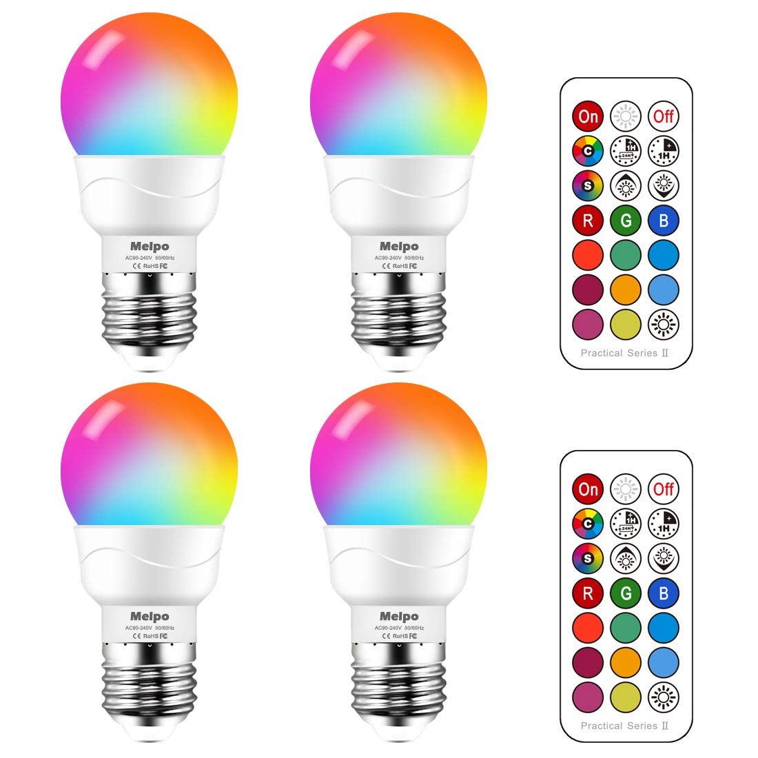 MELPO LED Color Changing Light Bulb, 5W 40W Equivalent, 500LM, Dimmable RGB, E26, 4 Pack, Copper