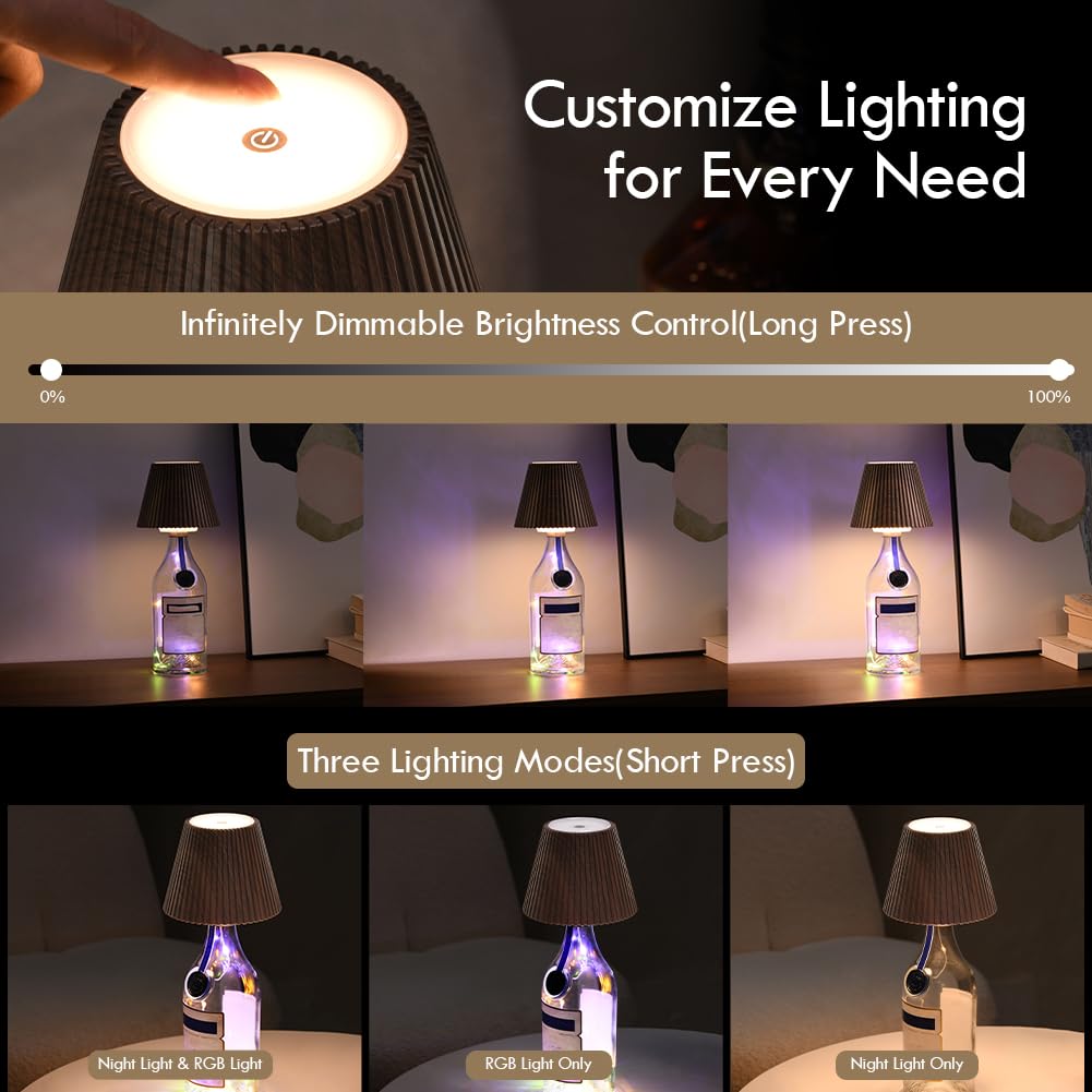 Wilit Wireless Bottle Lamp For Liquor Bottles, 3-Level Brightness Rechargeable Lamp Shades, Wine Lamp For Home Decor, Unique Tab