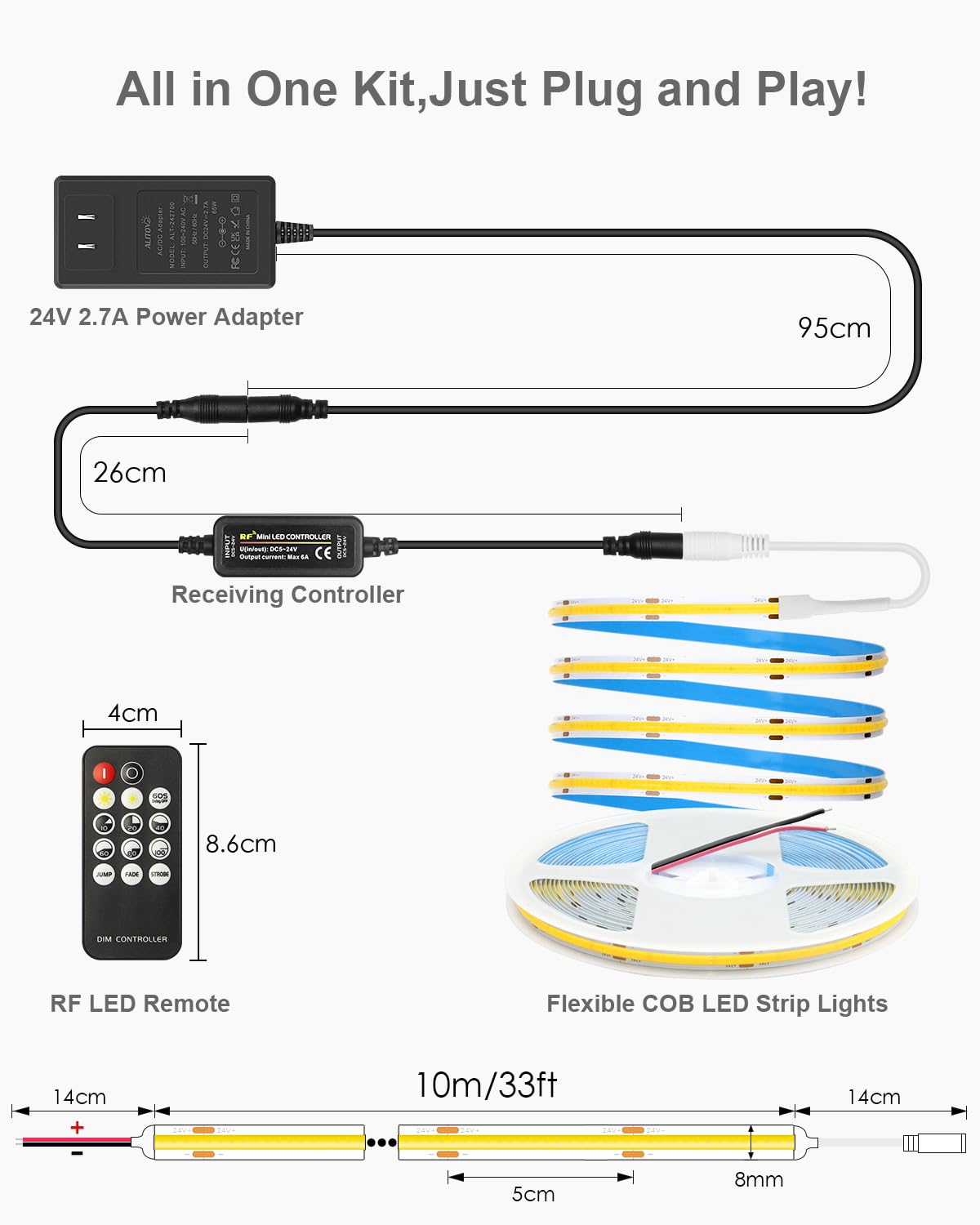 Alitove 32.8Ft Cob Led Strip Light Kit Natural White 4000K Flexible Super Bright 24V High Density Led Tape Light 3200Leds Cri90+ Dimmable Led Light Strip For Indoor Home Commercial Lighting Decor