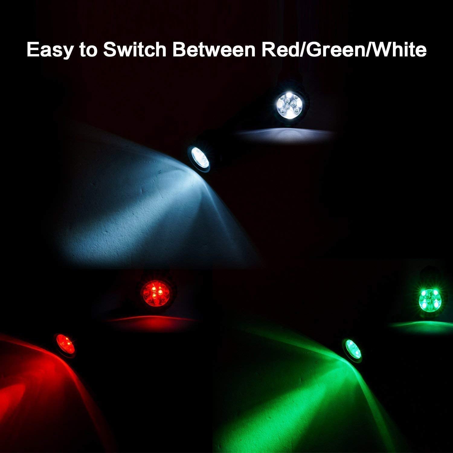 4 In 1 Multicolor Flashlight, 300 Lumen Zoomable One Mode White Red Green Blue Light, Hunting Flashlight
