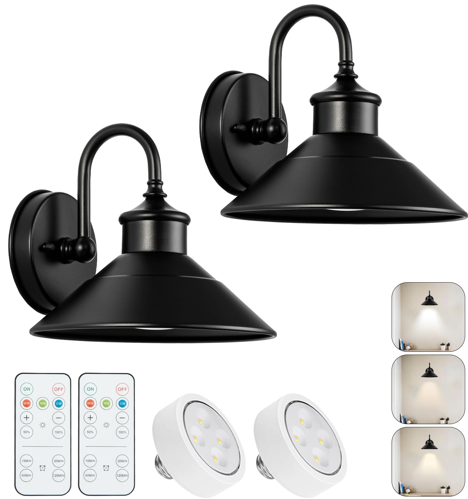 JOESA Battery Operated Wall Sconce Set of 2  Black Vintage Wireless Industrial Cordless Battery Powered Wall Sconces  for Bedroom Farmhouse Gallery