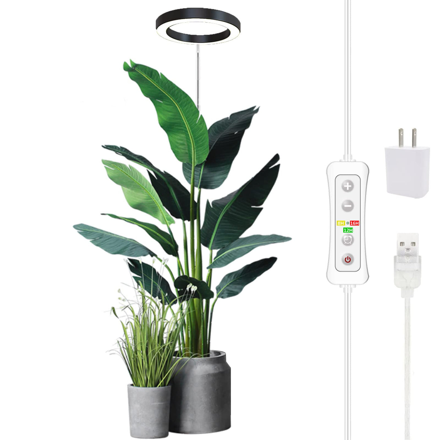 yadoker plant grow light yadoker LED Plant Grow Light, Full Spectrum, Height Adjustable, 1 Pack, Matte Black, Model 16-BK, Automatic Timer, 5V Safe Voltage