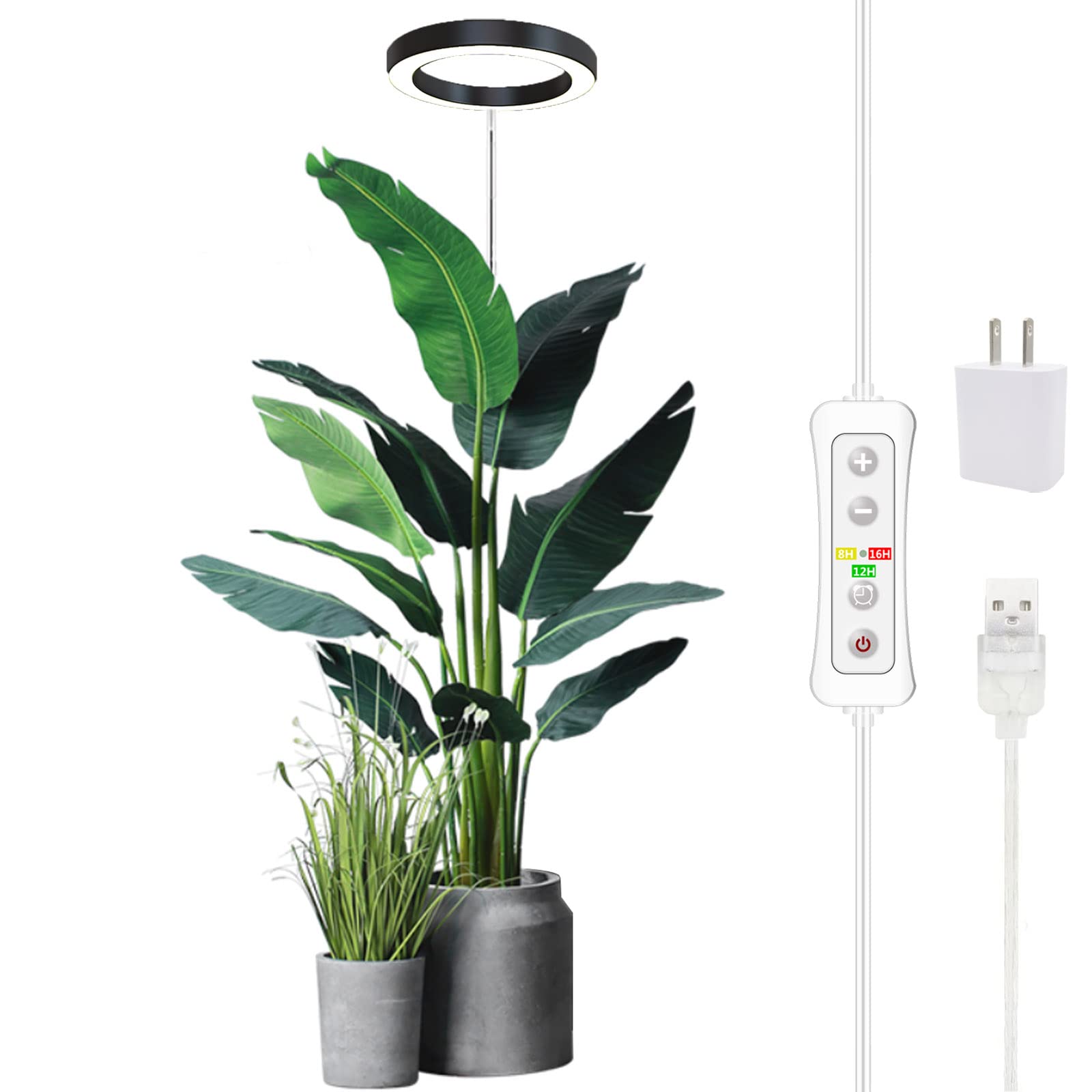 Yadoker Plant Grow Light, Led Growing Light Full Spectrum For Indoor Plants,Height Adjustable, Automatic Timer, 5V Low Safe Volt