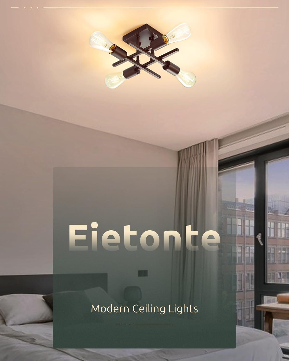 Eietonte Industrial 4-Light Semi Flush Mount Ceiling Light, Oil-Rubbed Bronze, Metal, EIECL001-ORB2P, 2 Count