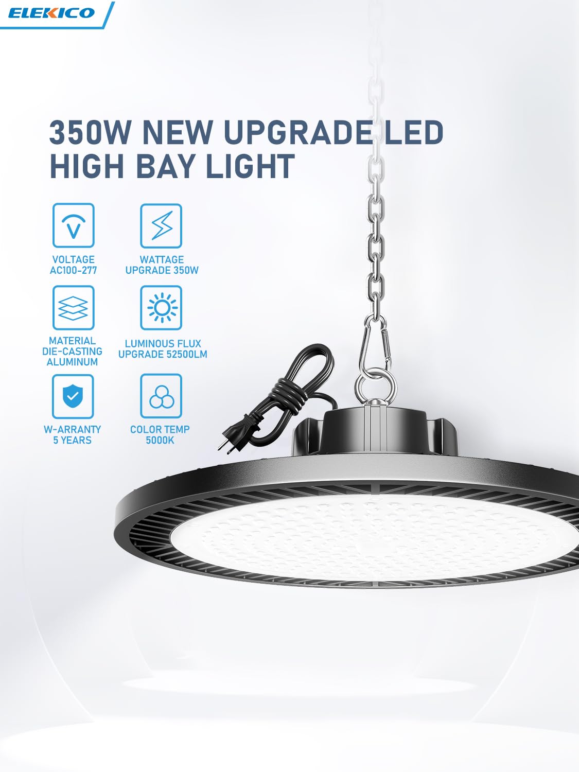 Upgrade 350W Ufo High Bay Led Lights - 6 Pack, 52500Lm, 5000K, 5' Us Plug Cable, Bright Shop Lights For Garage, Workshop, Factor