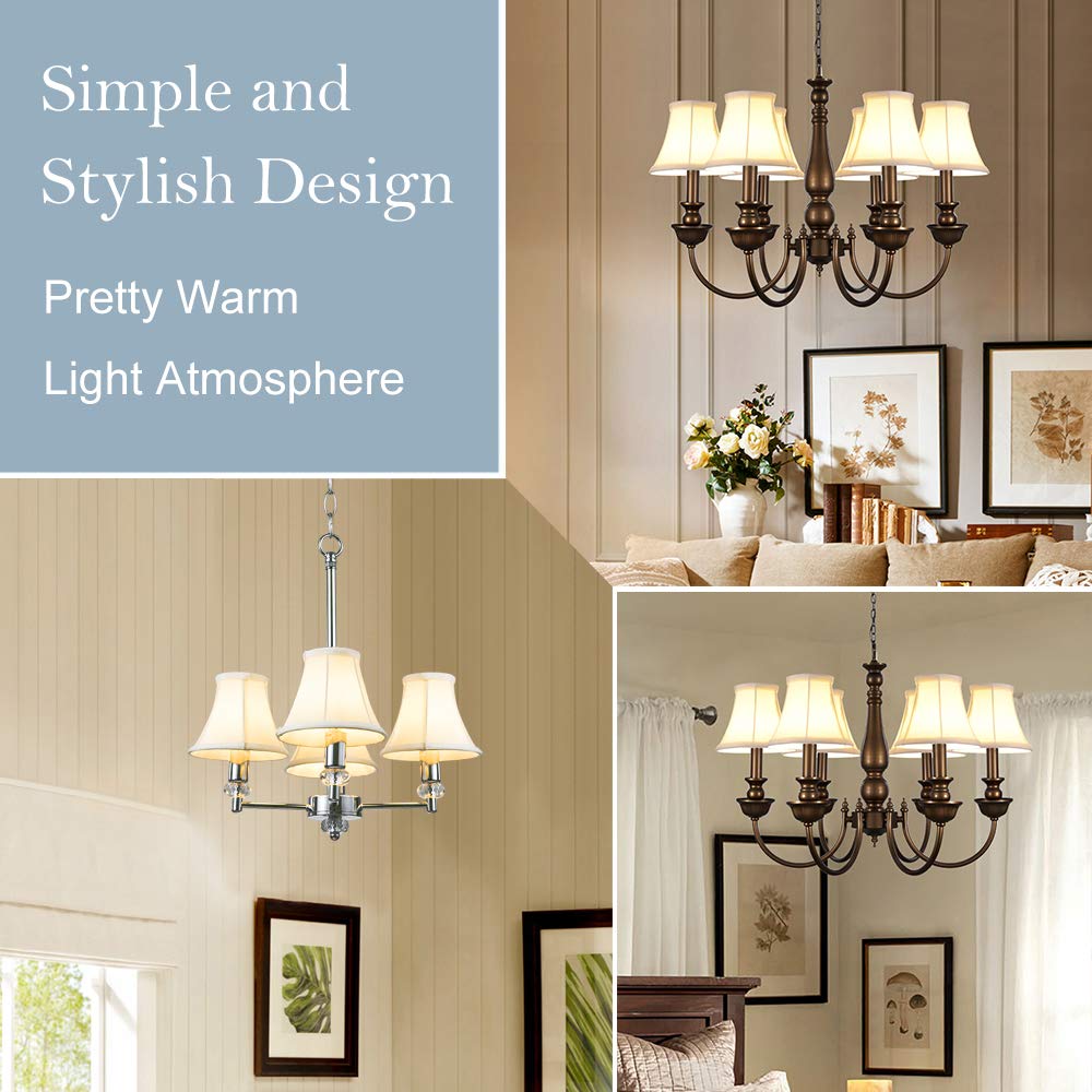 Wellmet Chandelier Shades, Clip-On Fitter For Candelabra Bulbs, 3X6X5, Cream White Fabric, 6 Pcs Set, Model Lp-Line-Cream White