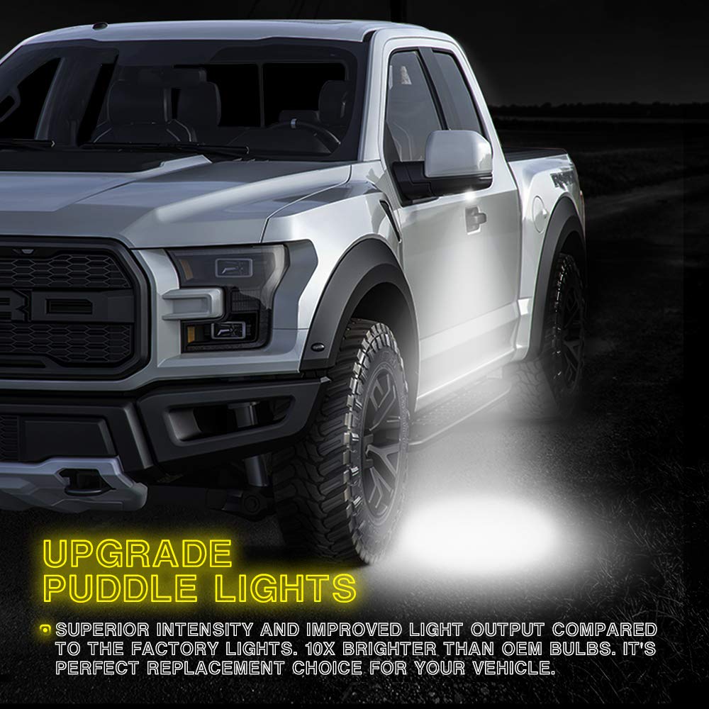 Car Rover Full Led Side Mirror Puddle Light Assembly With 6000K Xenon White Replacement For Ford F-150 Expedition Explorer Edge Flex Fusion Taurus X (Pack Of 2)