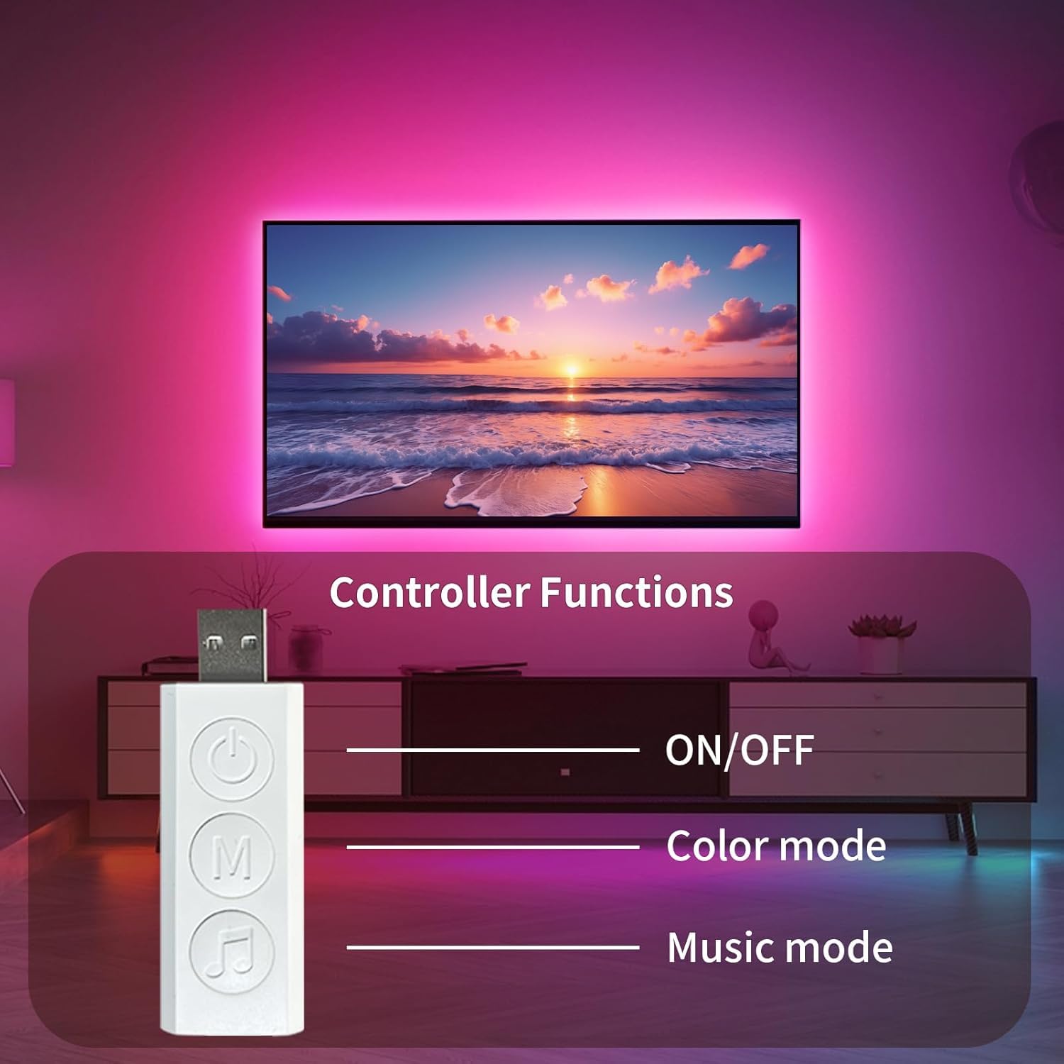 KSIPZE LED Strip Lights for TV, 16.5ft RGB Backlight, Music Sync, Bluetooth Control, USB Powered for 45-75 Inch TVs, Multicolor