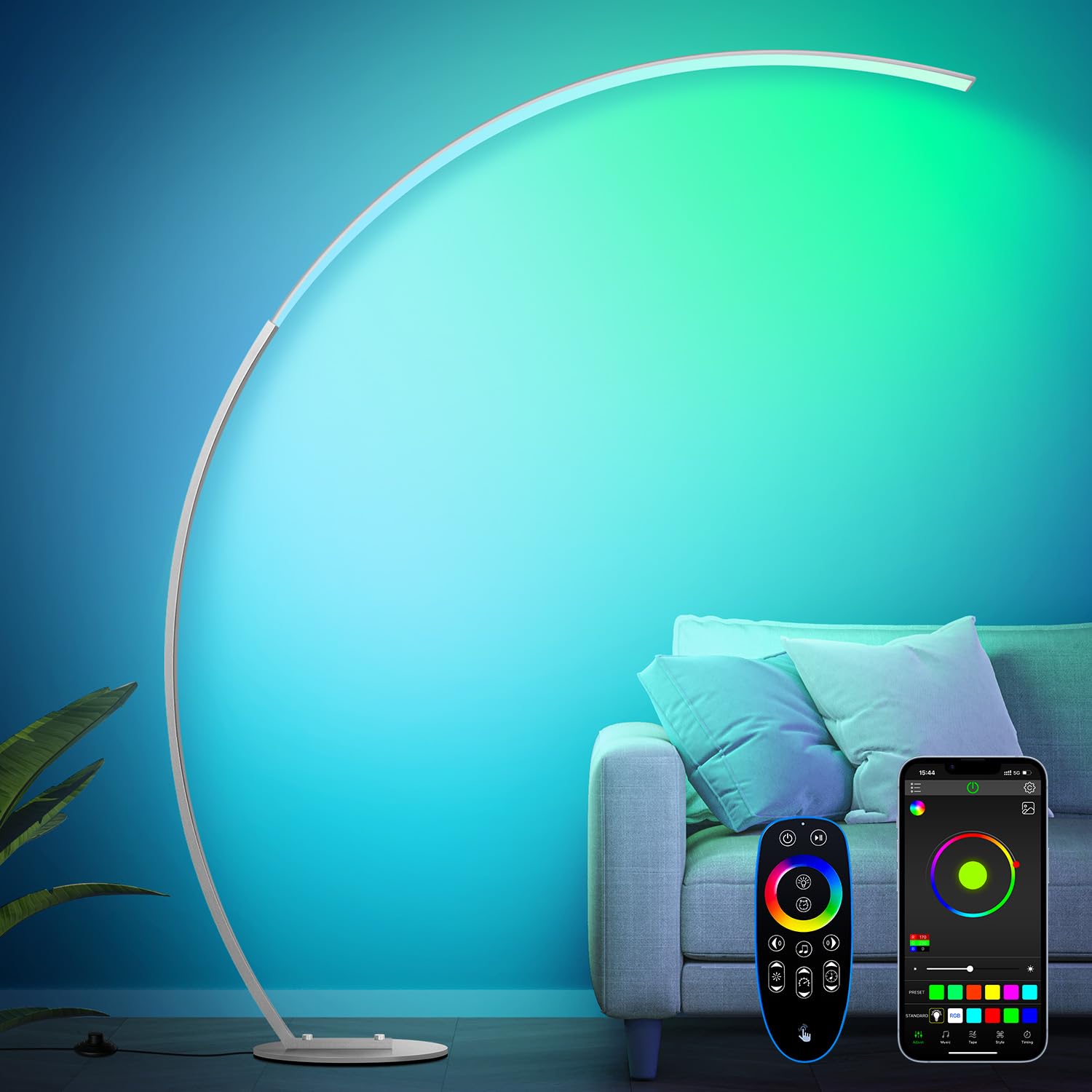 Nintiue RGB Floor Lamp, 1800LM, Smart LED, Remote Control, Music Sync, Modern Design, Brushed Nickel, Model F230017P1RGBCW