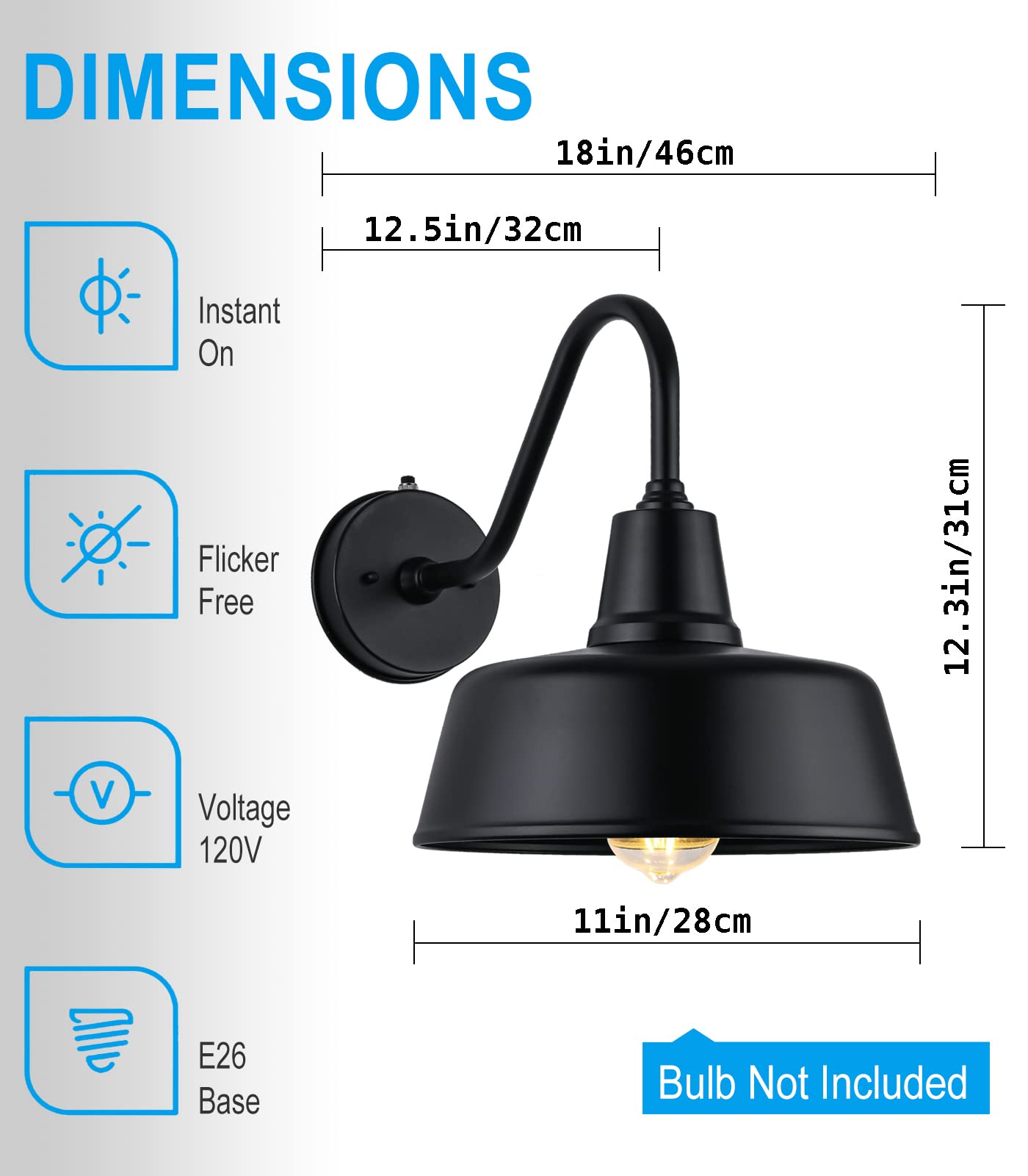 Joesa Dusk To Dawn Outdoor Farmhouse Barn Light, Waterproof, Rust Resistant Black Gooseneck Light For House Porch Garage…
