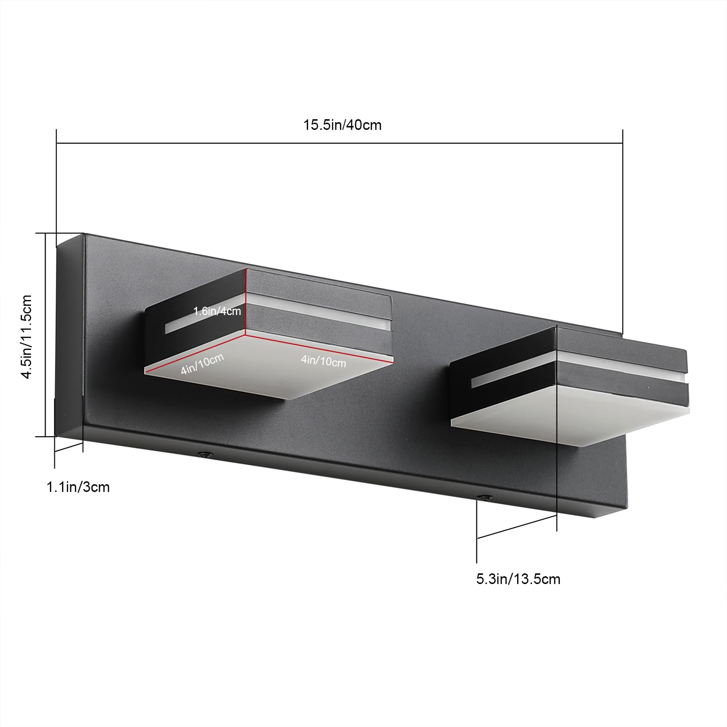 Sinerise Led Modern Bathroom Vanity Light Fixtures (2-Light, 15.5-Inch), Matte Black Modern Acrylic Bathroom Wall Lighting Fixtu