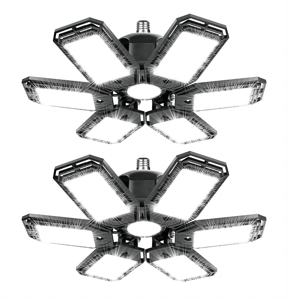 KONPWAY Deformable LED Garage Light - 15000 Lumen, 150W, 2-Pack, Daylight, Plastic, Model GL