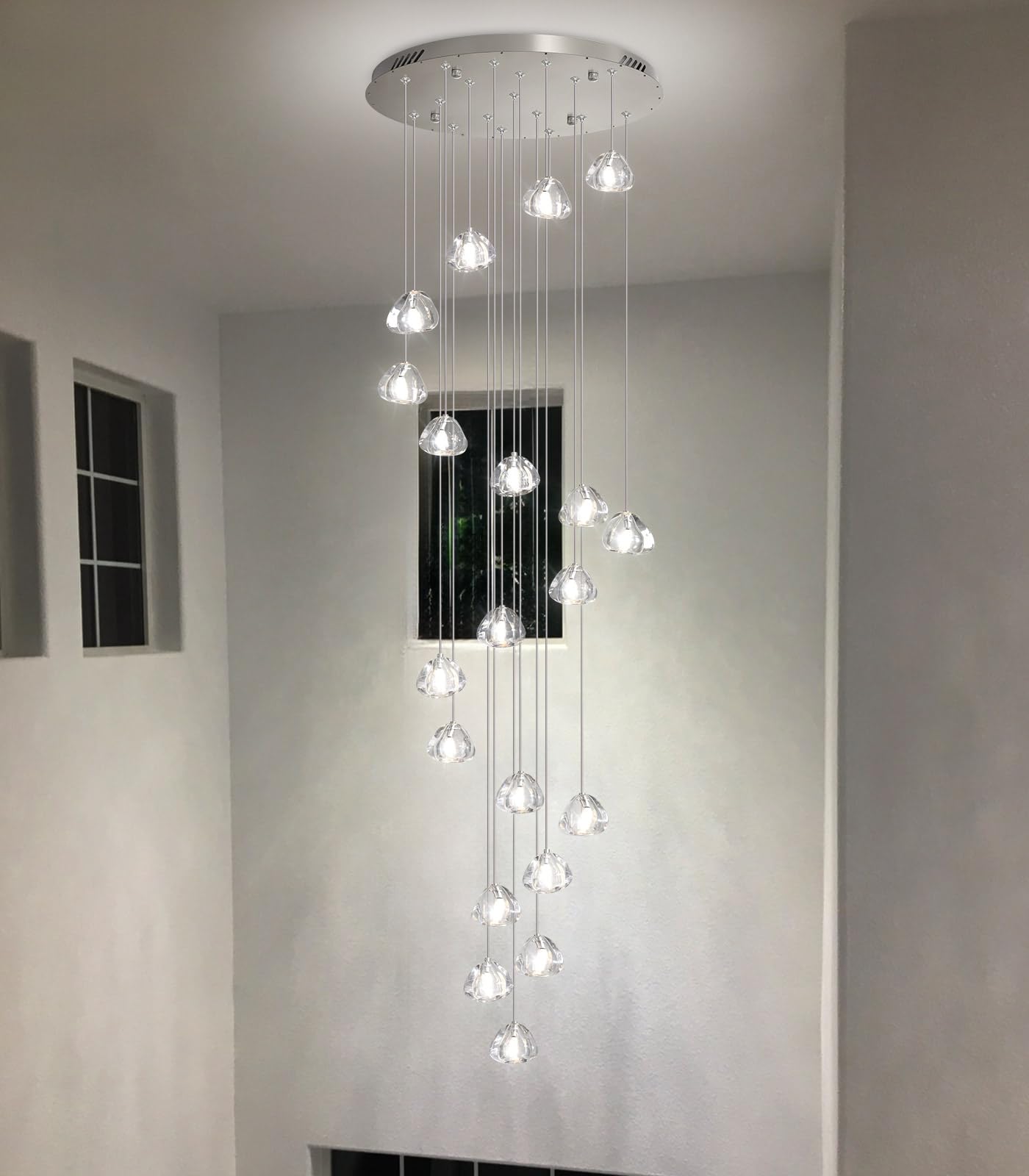 HAIXIANG LED Chandelier 138" Long, 20 Lights, Remote Dimmable, Antique Gold, High Ceiling Lighting Fixture