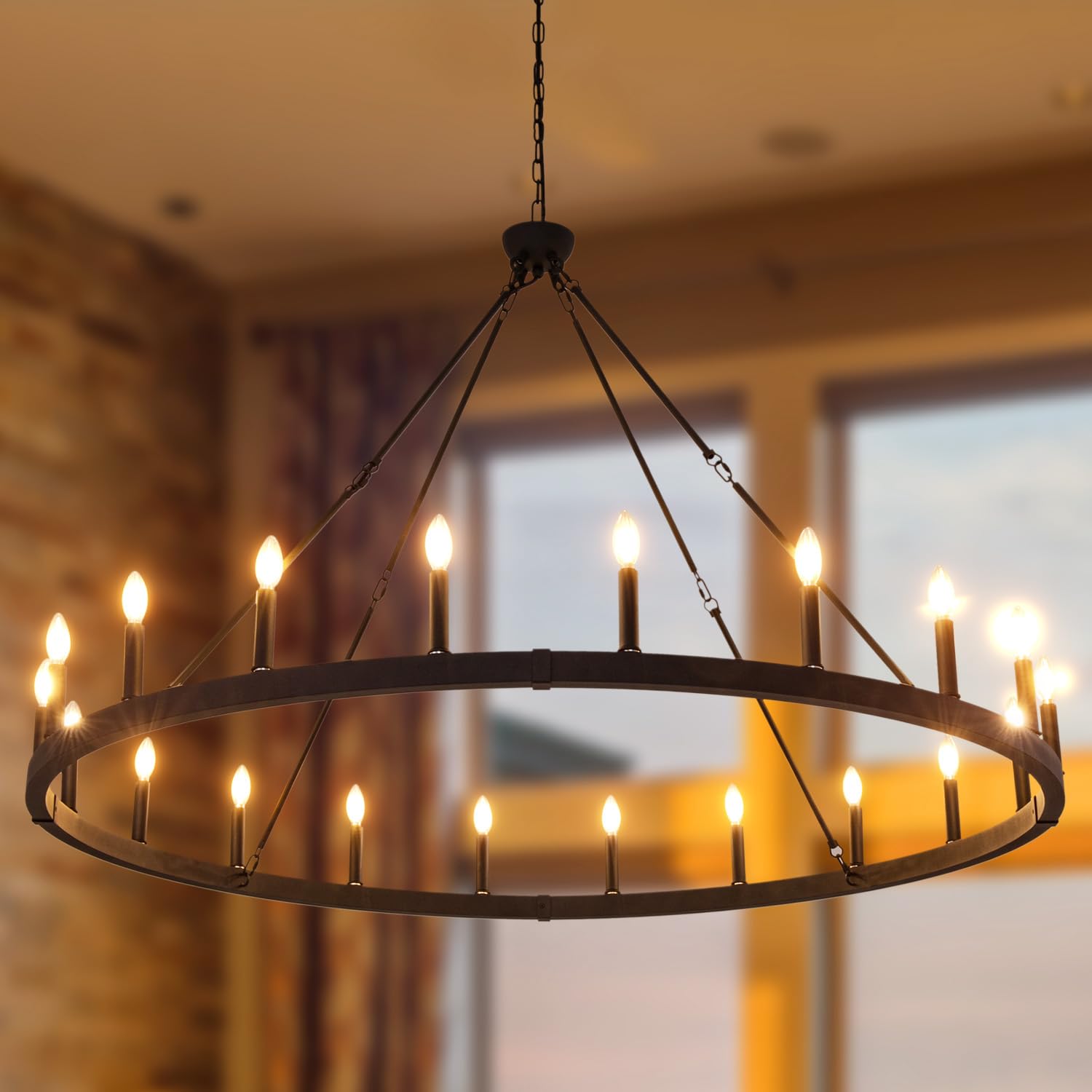 Wellmet Extra Large Black Chandelier Diam 60 inch, 20-Light Wagon Wheel Chandelier, Farmhouse Industrial Country Style Large Rou