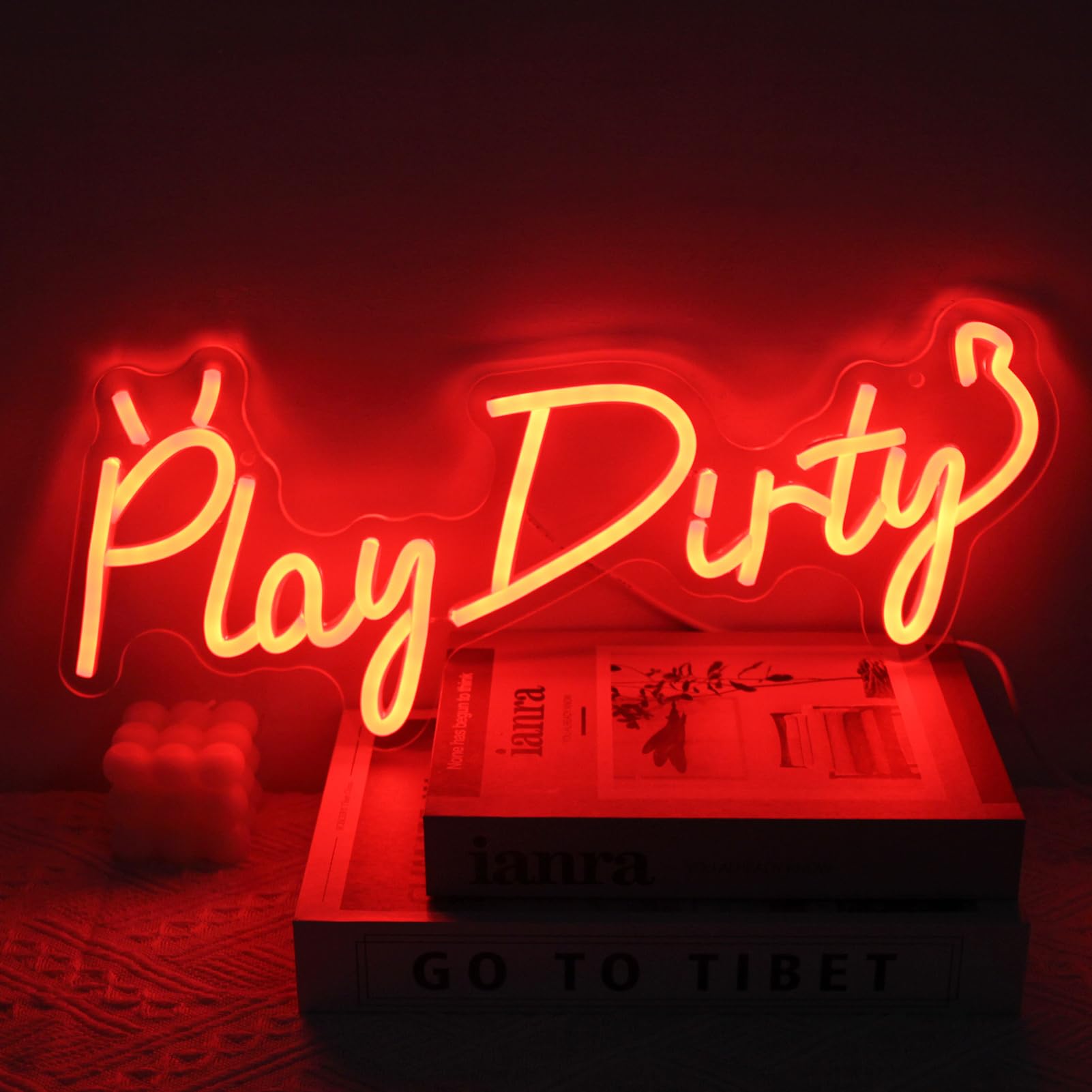 Kullneon LED Neon Sign - Play Dirty Devil Wall Decor, 16.9inx7in, Red Plastic, Dimmable for Bedroom, Bar, Party