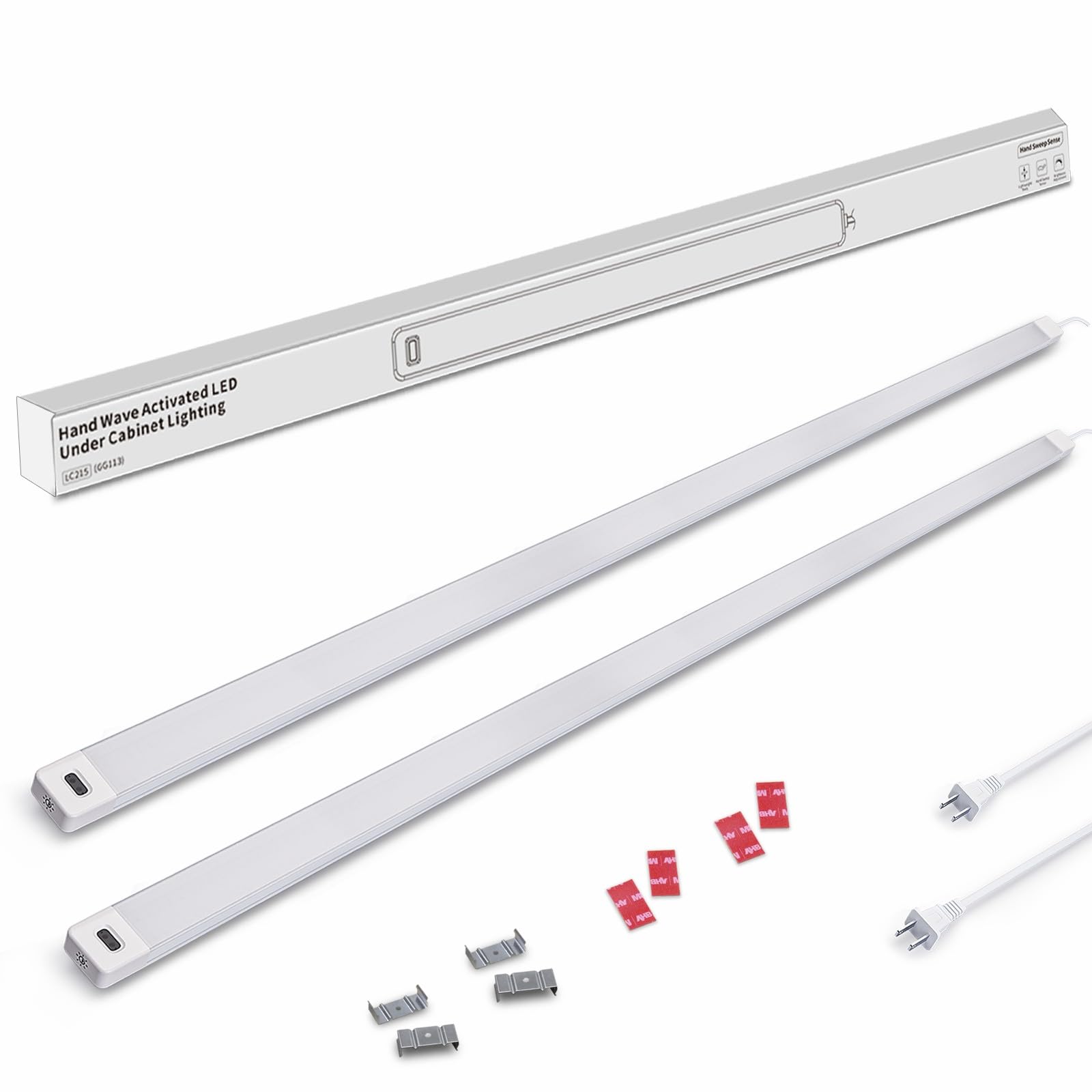 MYPLUS 2Pcs 36 Inch Under Cabinet Lights with Hand Wave, Under Counter Lighting 4000K Natural White,Dimmable,Plug and Play,LED L