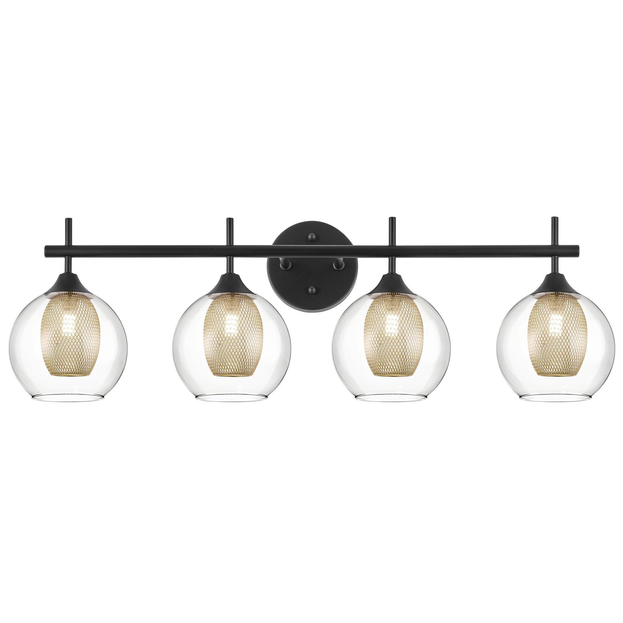 Audickic Bathroom Light Fixtures, 4-Light Black And Gold Vanity Lights Over Mirror, 30Inch Farmhouse Wall Sconce Lighting With C