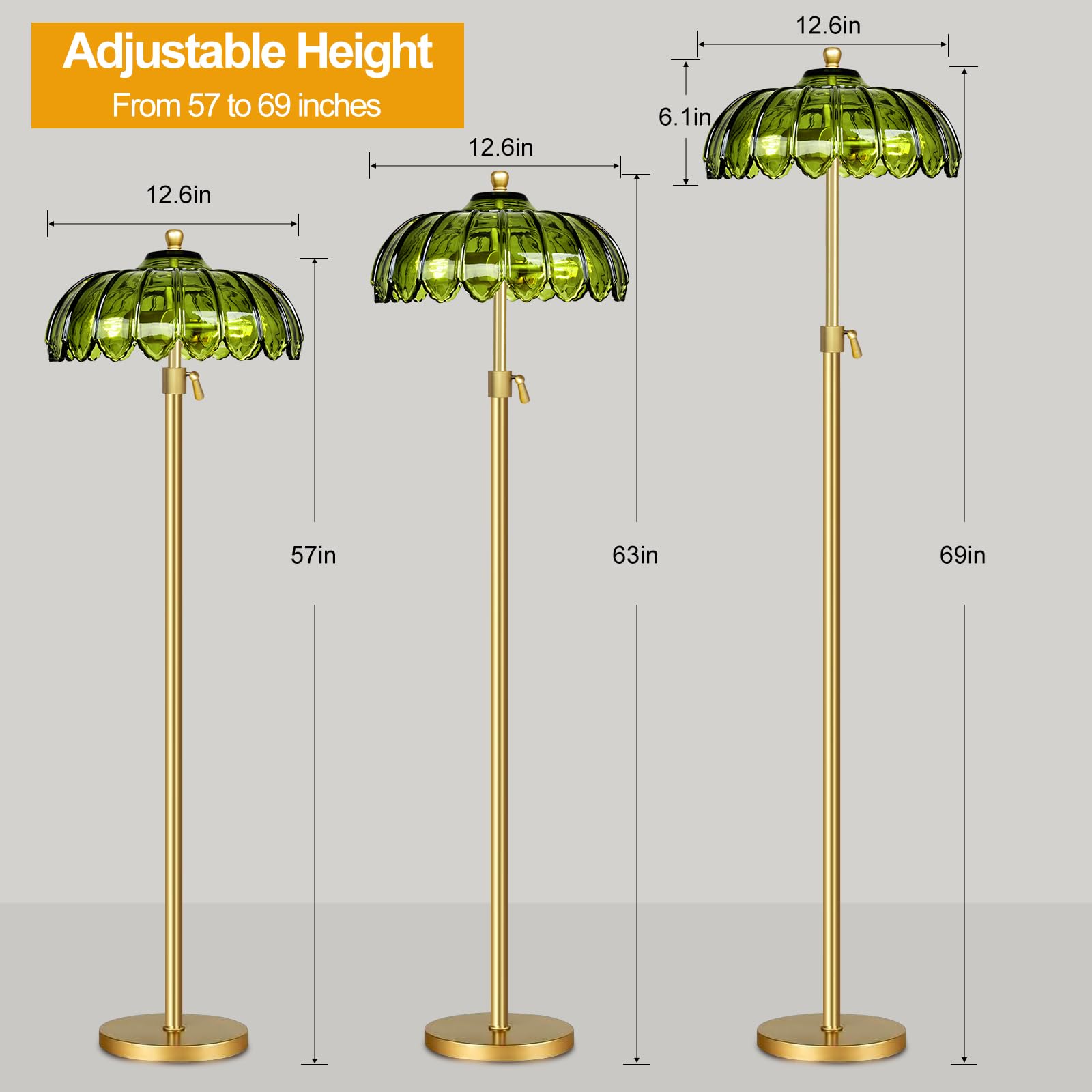 ZECOXOL Vintage Floor Lamp with Remote Control, Brass Flower Design, 11.8 inch, Green, Model 001, Mid Century Modern