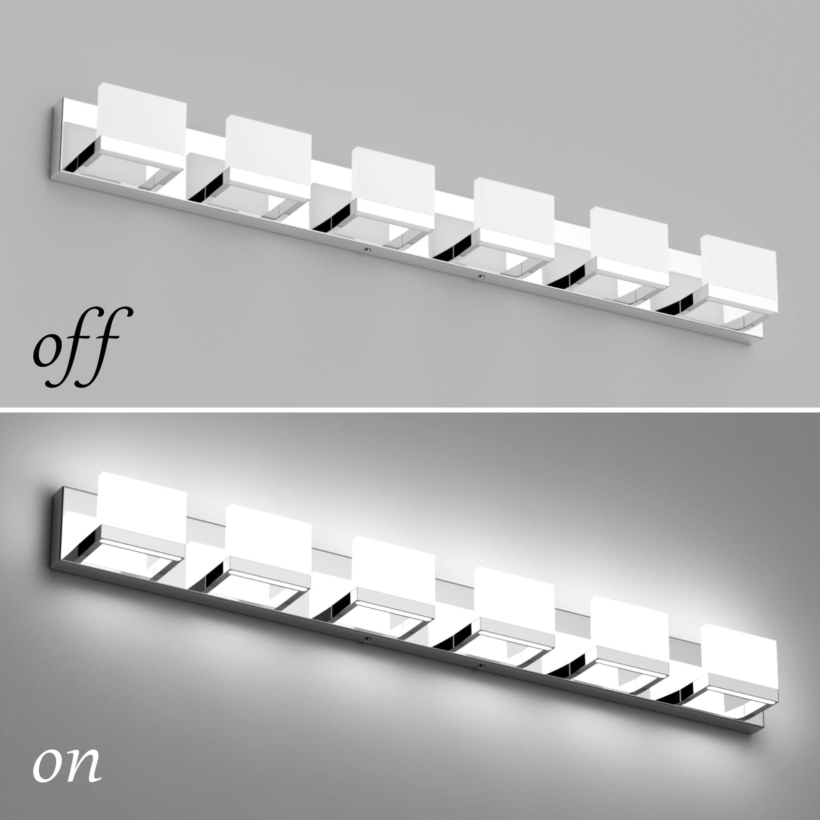 Tipace 6 Lights Dimmable Led Modern Vanity Lights For Bathroom, Chrome Bathroom Wall Light Fixtures Over Mirror (White Light 600