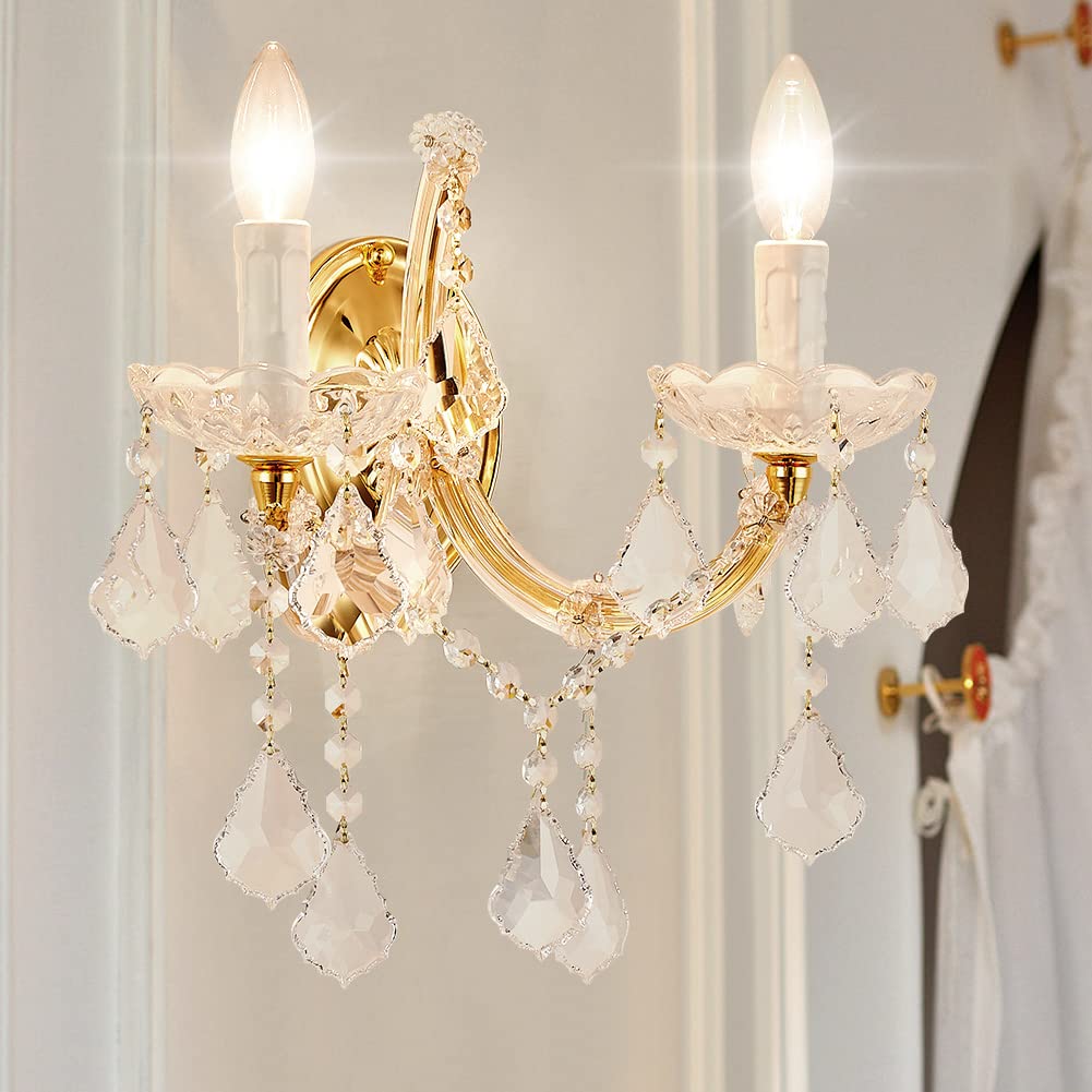 Tmafon Crystal Wall Lights, Modern Sconce - Brilliant 2 Lights Maria Theresa Wall Lamp Light Fixtures, Gold Wall Mounted Lamp Fo
