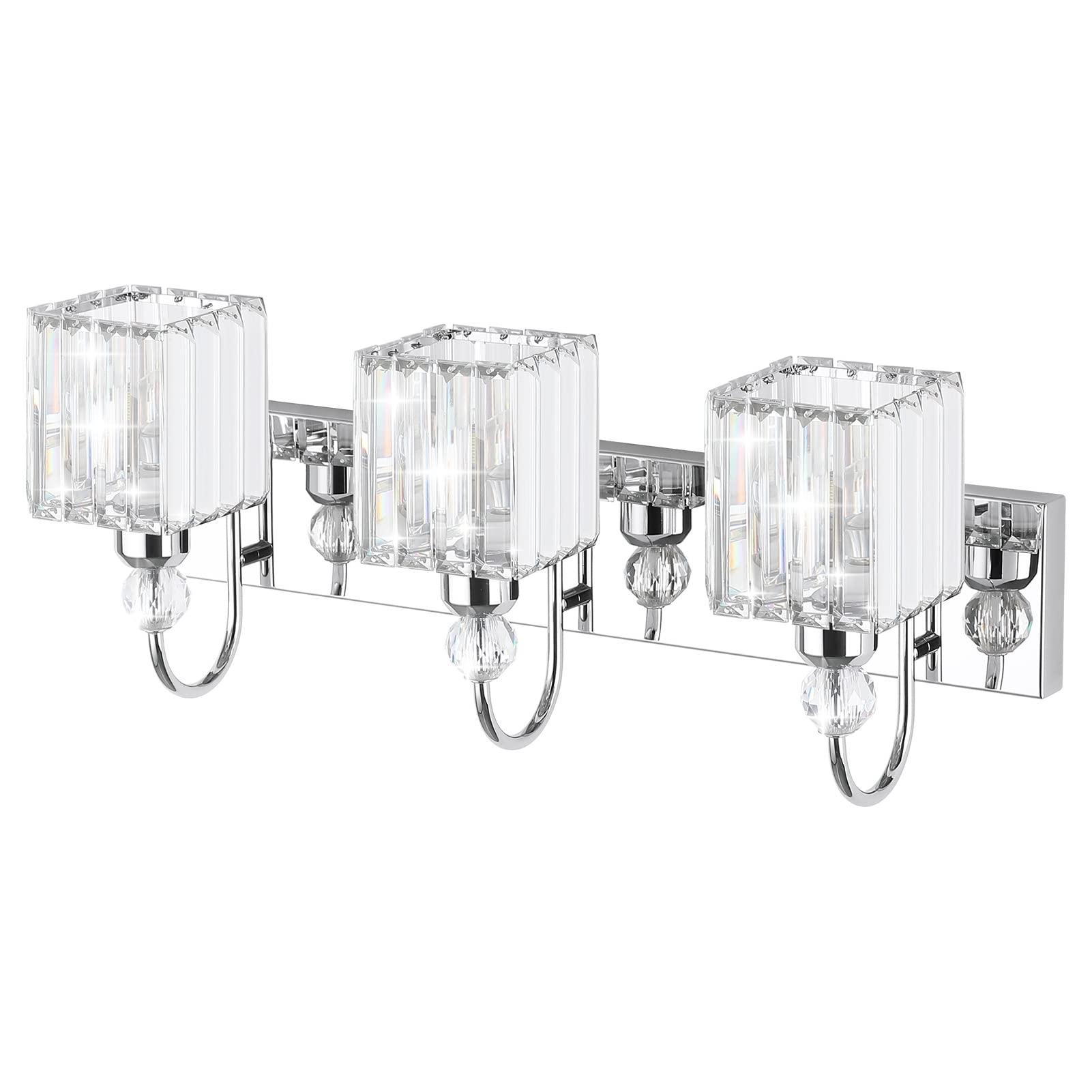 Ralbay Chrome Crystal Bathroom Vanity Light 3-Light Stainless Steel 8607 Square-Chrome 24in  Modern Fixture