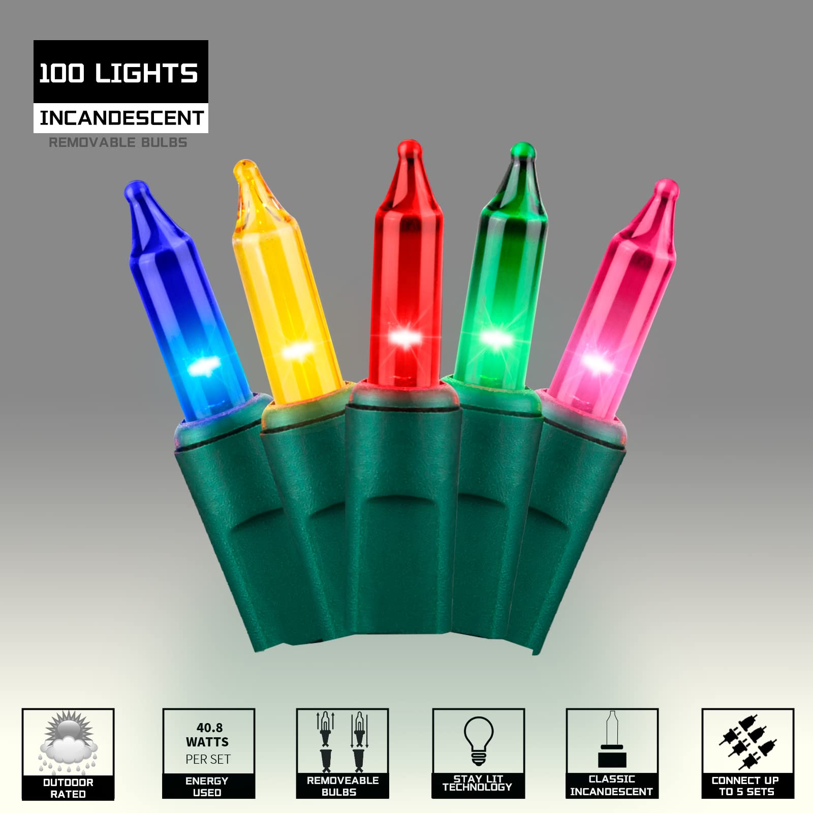 Justpro 100Lights Multi Extra-Bright With End Connectors Christmas Decorative Lights 5.98M Ul Certified Mini String Light Set Wa