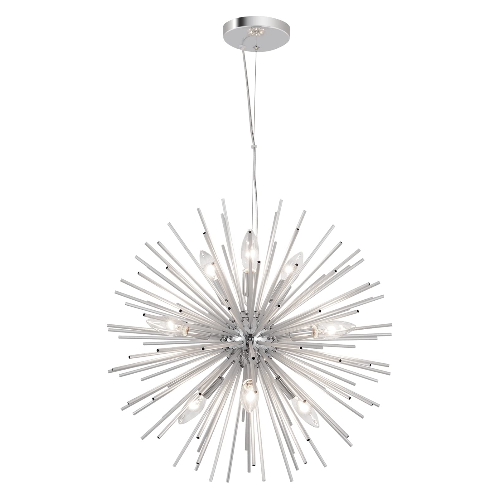 Modern Chrome Sputnik Chandeliers, 9-Light Satellite Pendant Light Fixtures, Starburst Firework Ceiling Lights For Bedroom Livin