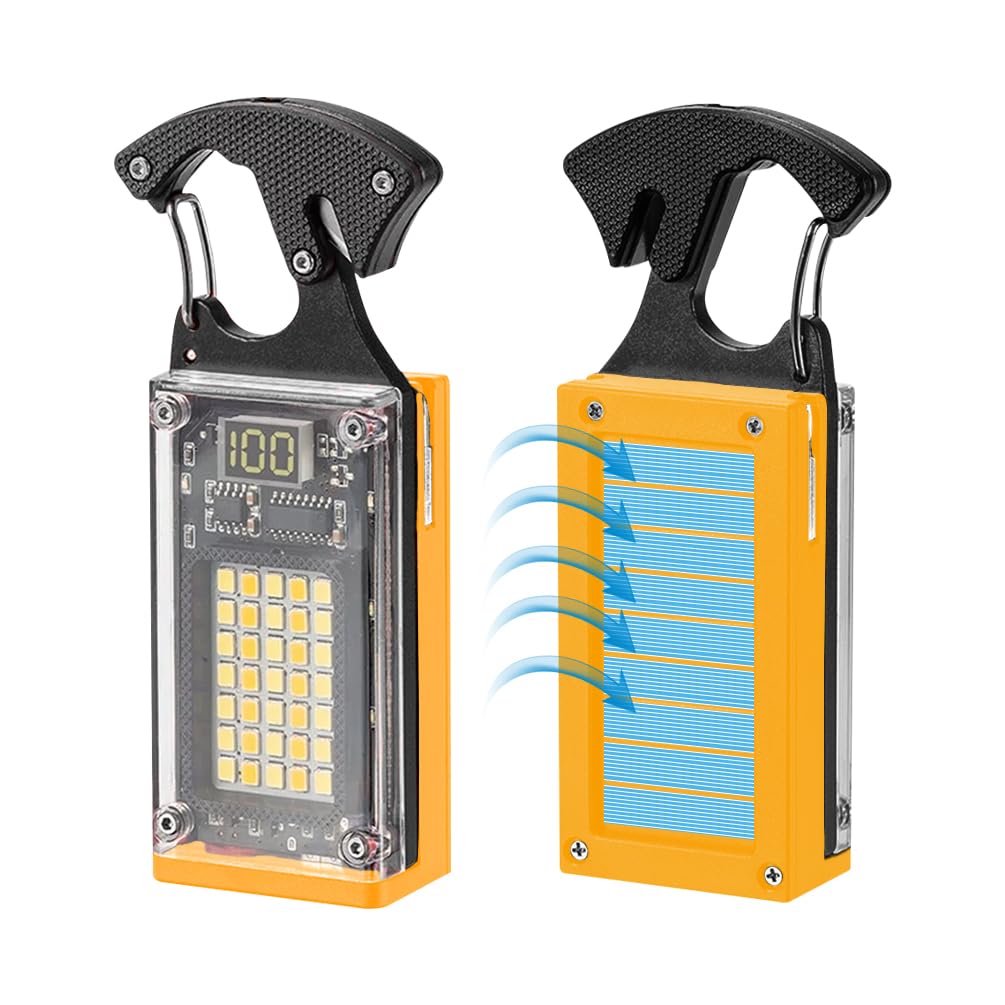 BY-J LED Multitool Small Flashlight  Keychain Light  Solar Rechargeable COB Multi-Function Mini Work Light  1000 Lumens Rechargeable  8 Lighting Modes Yellow