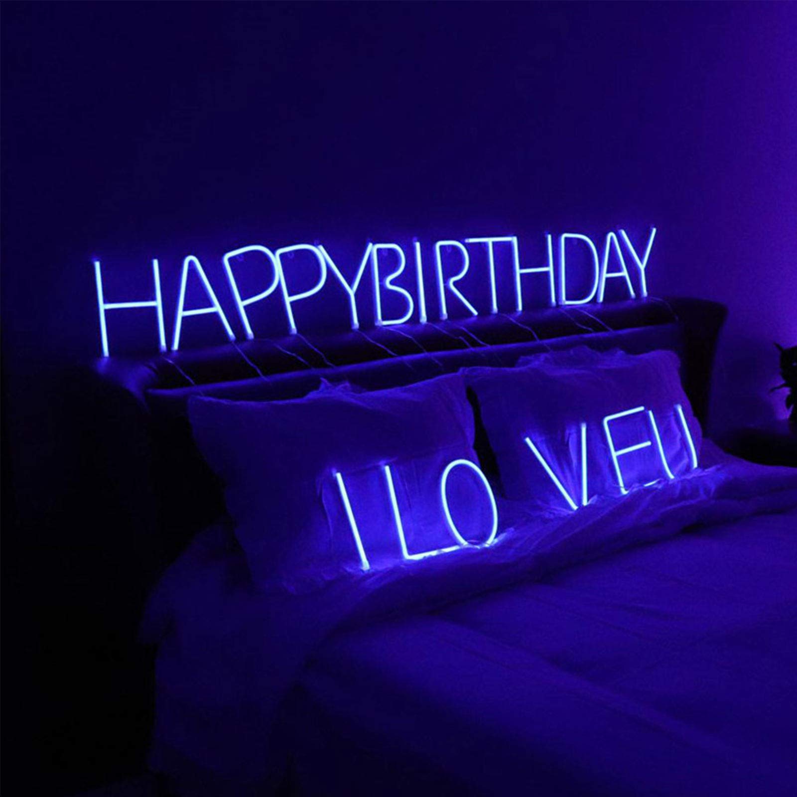 ENUOLI LED Blue Neon Letter Sign, Battery/USB Operated, Marquee Light for Kids Room, Christmas, Wedding, Party Decoration (Model: nNH.E-B)