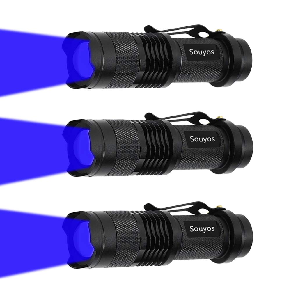 Souyos 3 Pack Zoomable LED Flashlights, 3 Modes, Blue, Aluminum Construction