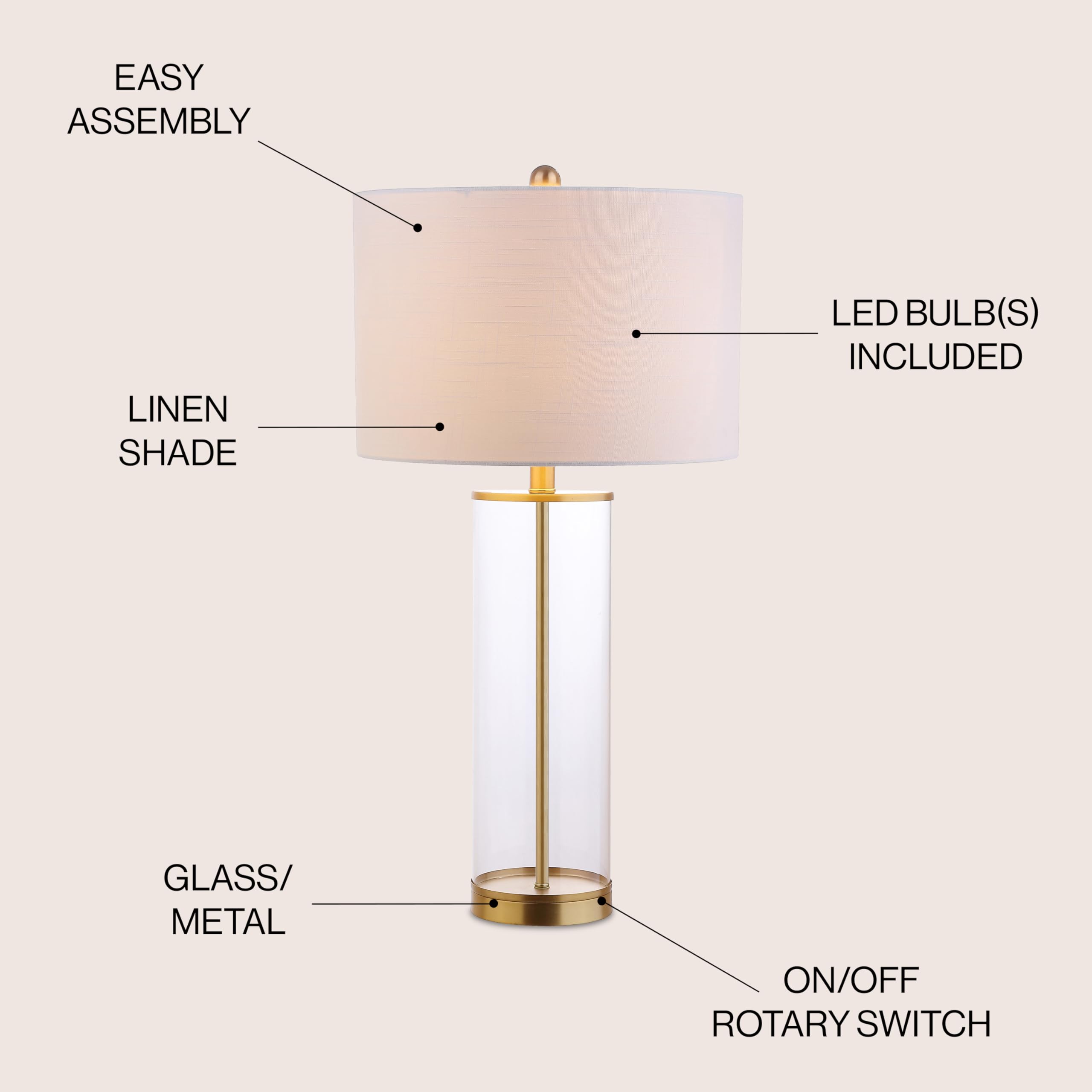 Jonathan Y Jyl2005A Collins 29'' Glass Led Table Lamp Modern Contemporary Glam Bedside Desk Nightstand Lamp For Bedroom Living R