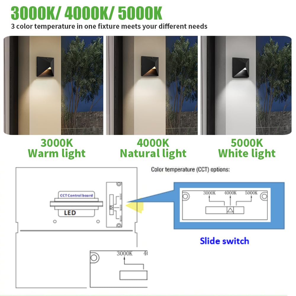 Qqcherry Outdoor Light Fixtures Wall Mount Dusk To Dawn  Porch Lights With 3 Lighting Mode(3000K/4000K/5000K)  Waterproof Exterior Outdoor Wall Lights For House Front Door Patio Garage(Black)
